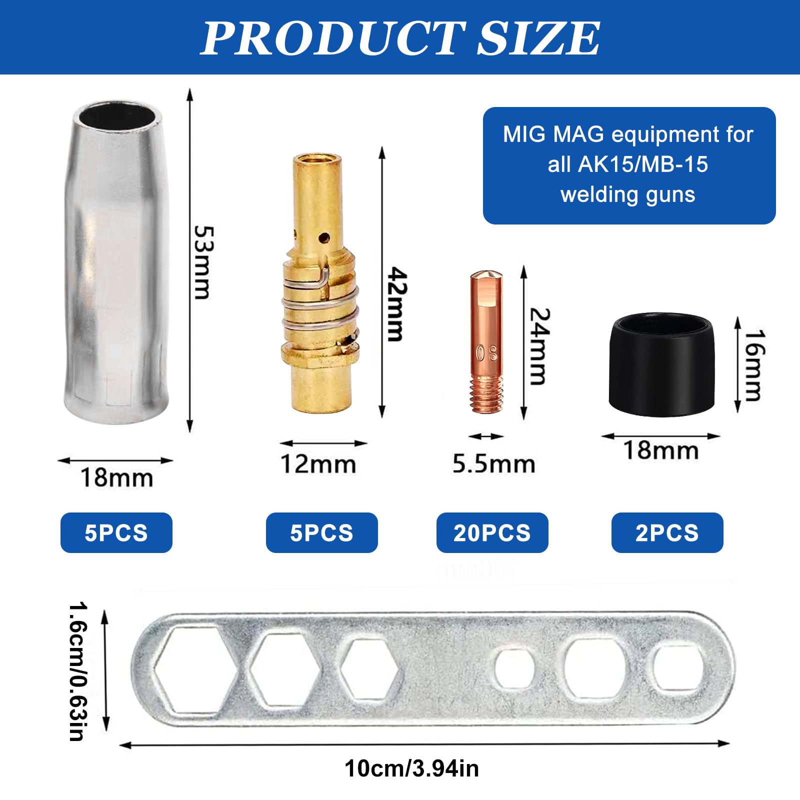 MIG Saldatura Kit Accessori 12 Pezzi MB15 - Punte Di Contatto E Supporto M6 Per Prestazioni Affidabili (0,8 Mm) - 3