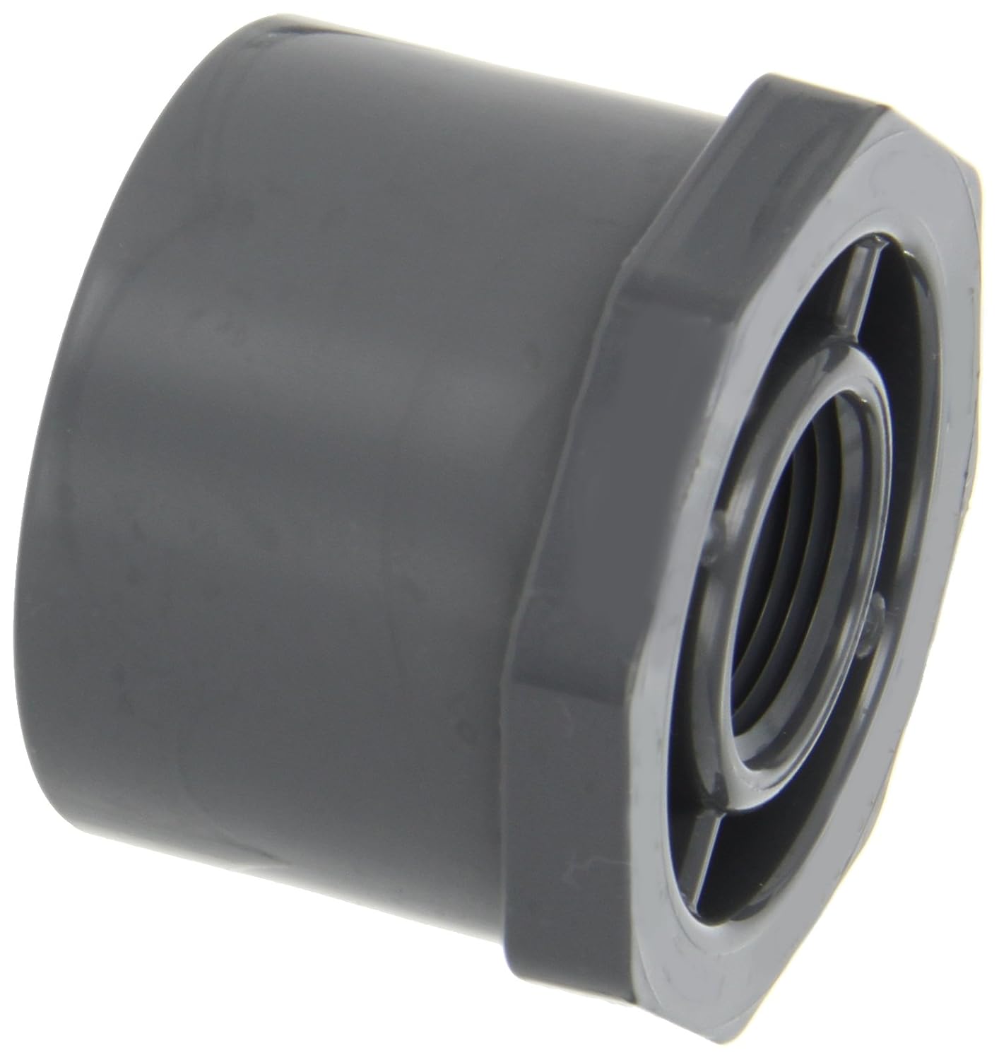 Spears 438-G Series PVC Pipe Fitting, Bushing, Schedule 40, Gray, 2" Spigot x 3/4" NPT Female