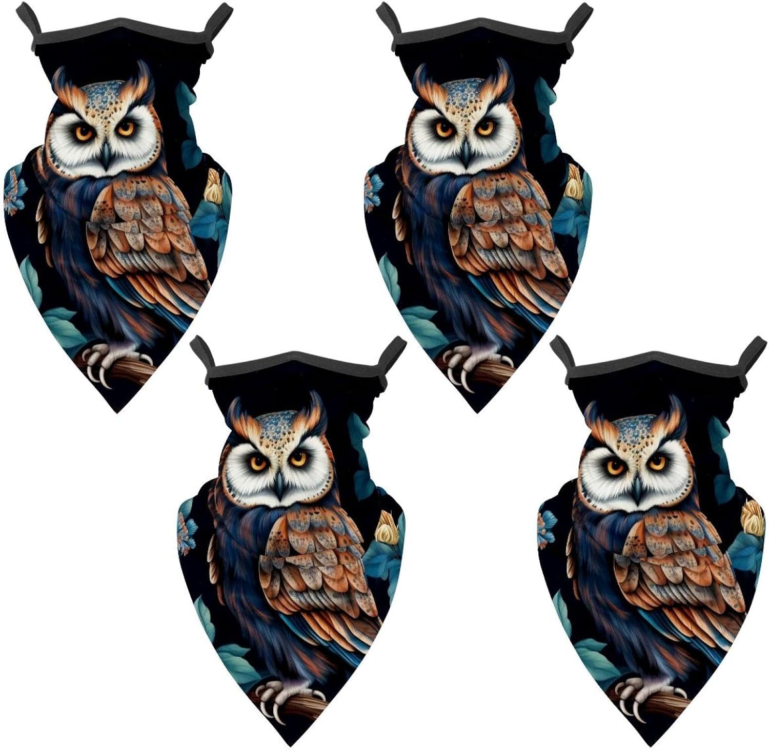 4 Pack Owl Neck Gaiter Face Cover Scarf, Breathable Sun & Wind-proof for Skiing Fishing Hiking Cycling