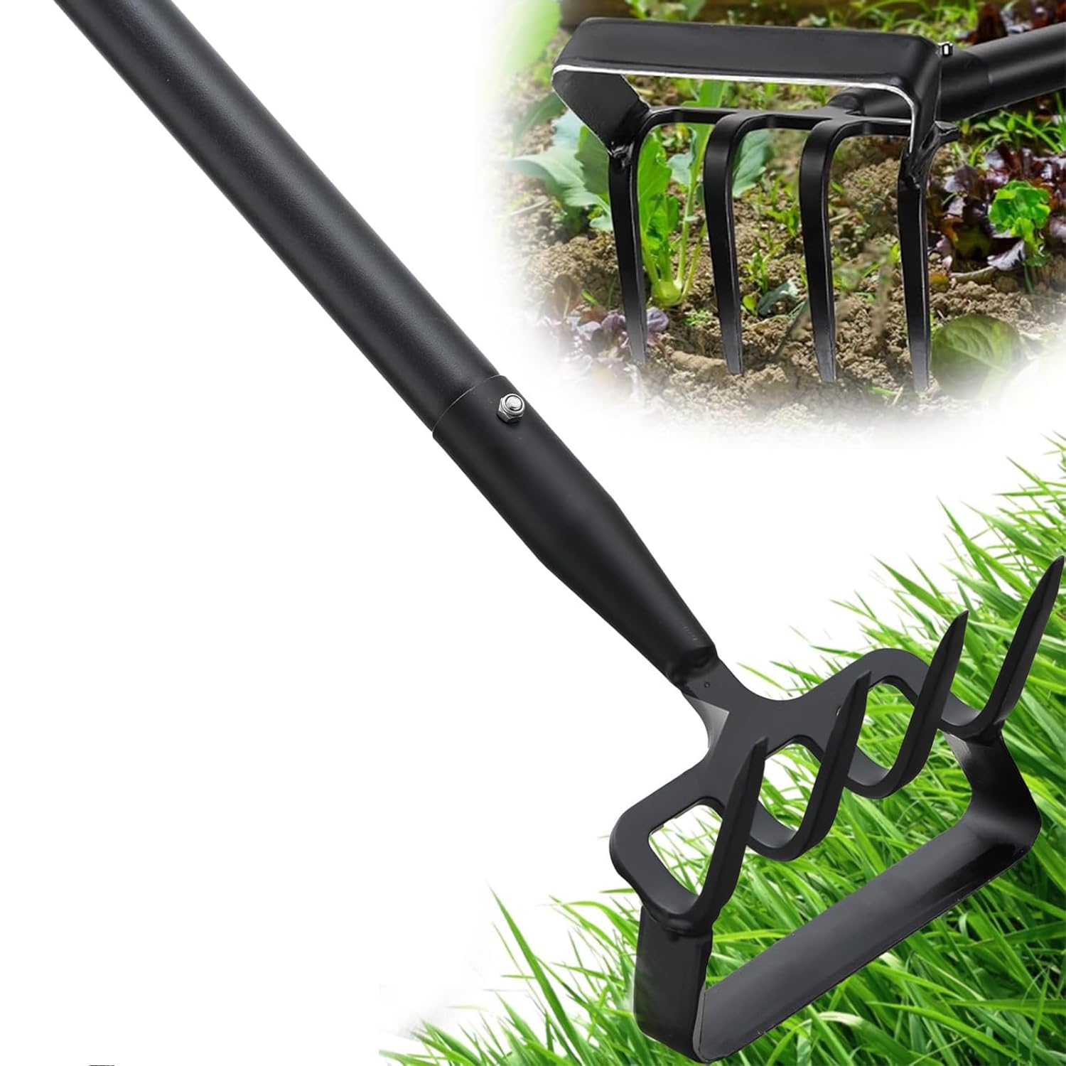 Upgraded Hula Hoe and Garden Hoe, Stirrup Hoe with Adjustable Handle for Weeding Digger loosening Soil Metal Garden Cultivator Hula Hoe with Rake Tiller Cultivator (30-73 Inch)
