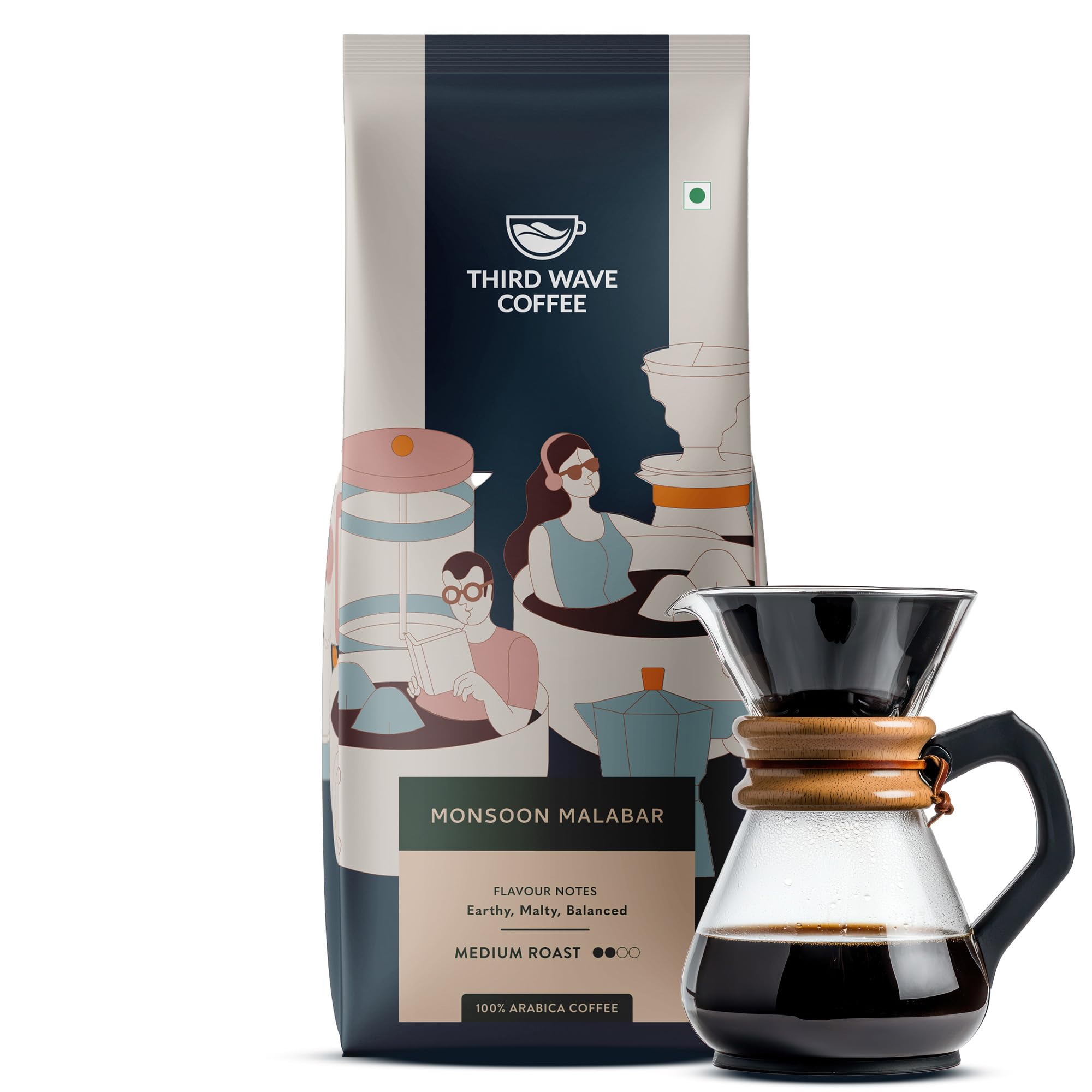 THIRD WAVE COFFEE ROASTERS Whole Bean Roasters Bag Monsoon Malabar Aa, 100% Arabica Coffee, Medium Dark Roast, 250 gram) (Pour Over/Electrical Dripper/Aeropress)
