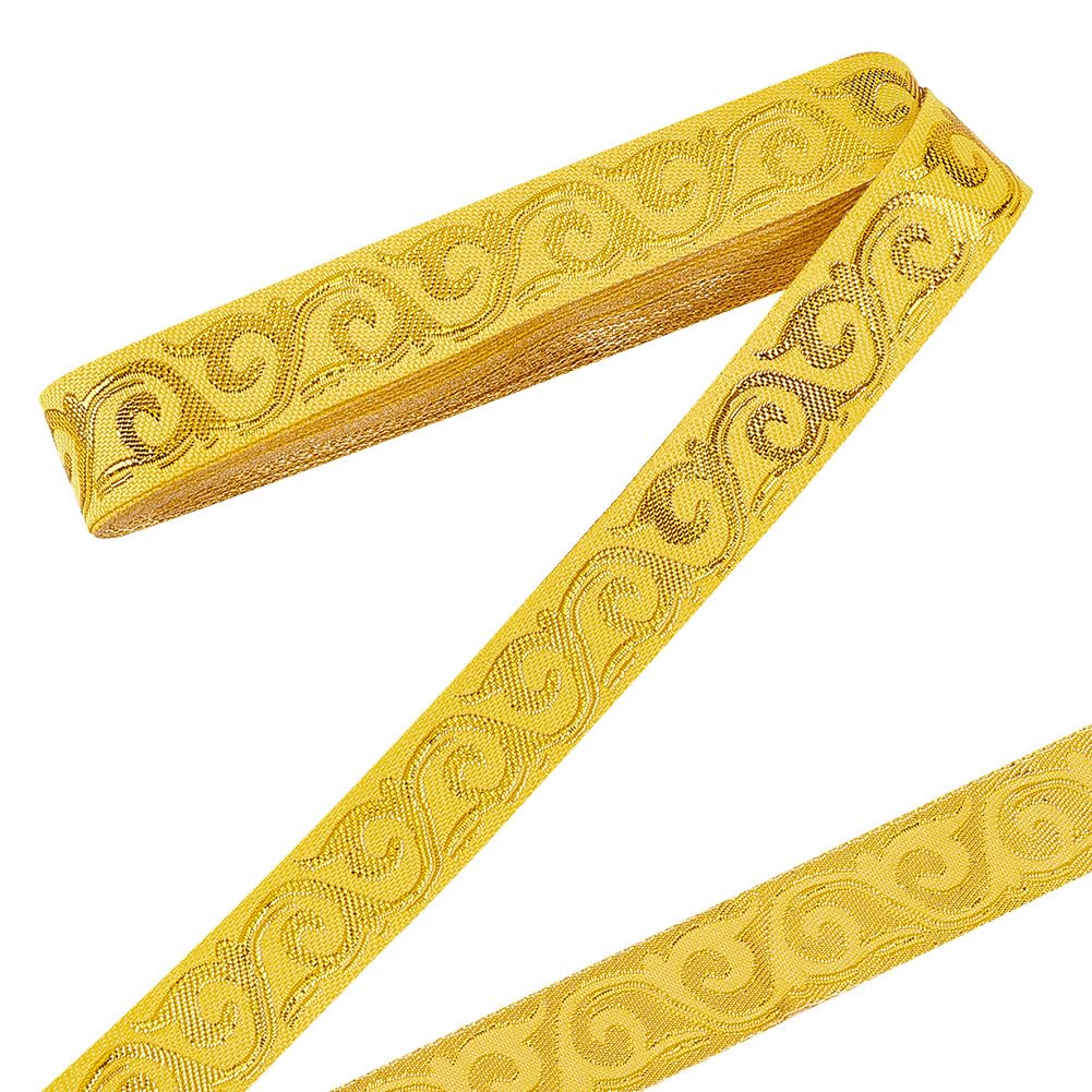 NBEADS Gold Jacquard Polycotton Flower Ribbon Trim, 7.66Yards 2cm Wide Embroidery Ribbon Edging Trimming Fabric Decorative Clothing Trim Sewing Webbing for DIY Craft Clothing Accessories