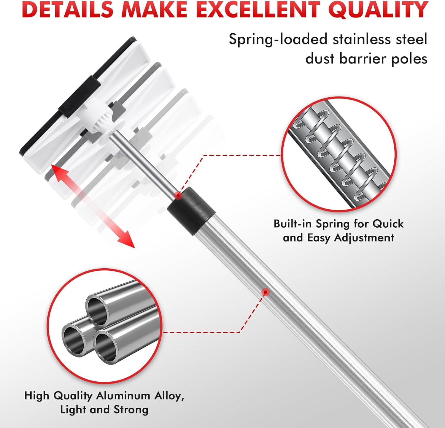 12FT Dust Barrier Poles 4 Pack withCarry Bag, Stainless Steel Retractable Zipper Wall Poles Kit for Renovation, Remodeling and Isolation Work