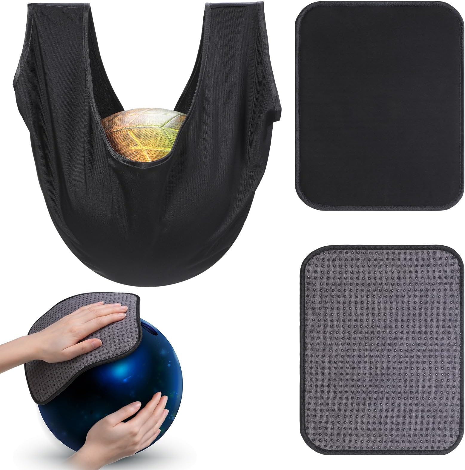 Zhanmai 3 Pcs Bowling Cleaning Kit Including 1 Pcs Bowling Ball Polisher and 2 Pieces Towels 10 x 8 Inches See Saw Bag Cleaner Black Microfiber Polisher Easy Grip Rag