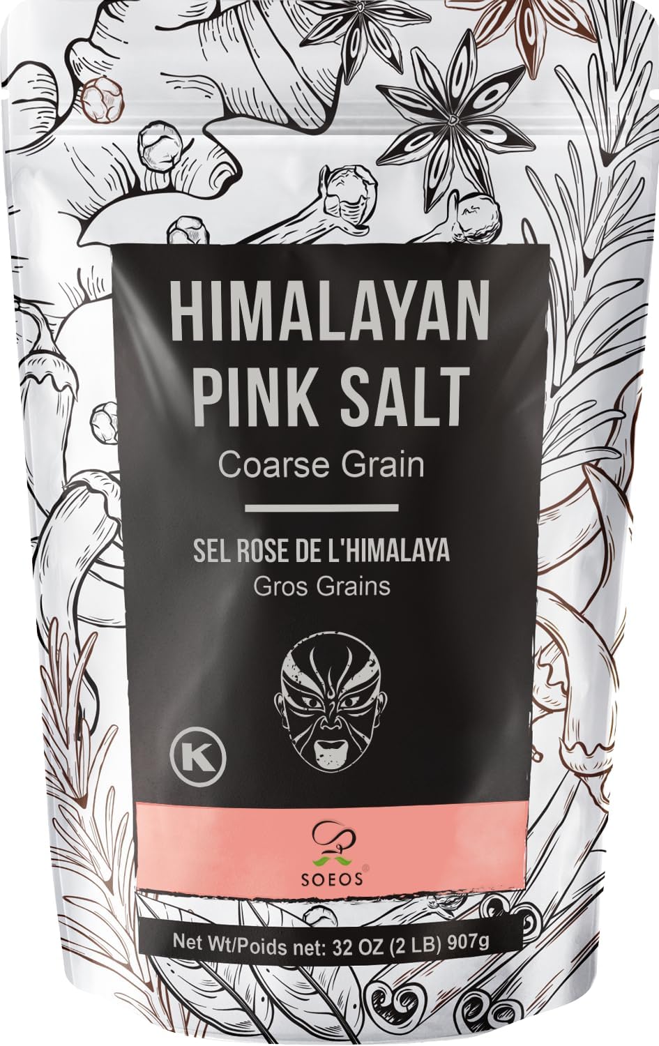 Soeos Himalayan Pink Salt, Coarse Grain, 2 Pound (32 Oz), Pink Himalayan Sea Salt, Himalayan Salt Coarse Salt, Pink Salt for Grinder Refill, Kosher & Natural Certified, Healthy