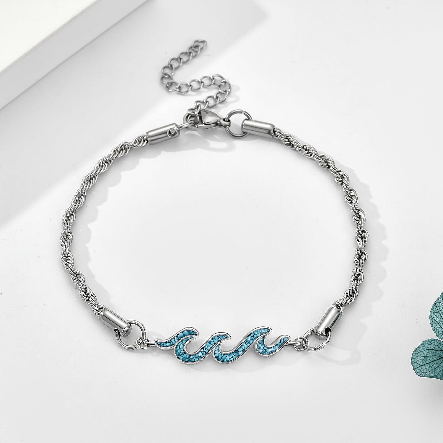 Wave Bracelet 925 Sterling Silver Wave Bracelet Opal/Turquoise Ocean Jewelry Beach Gifts For Women