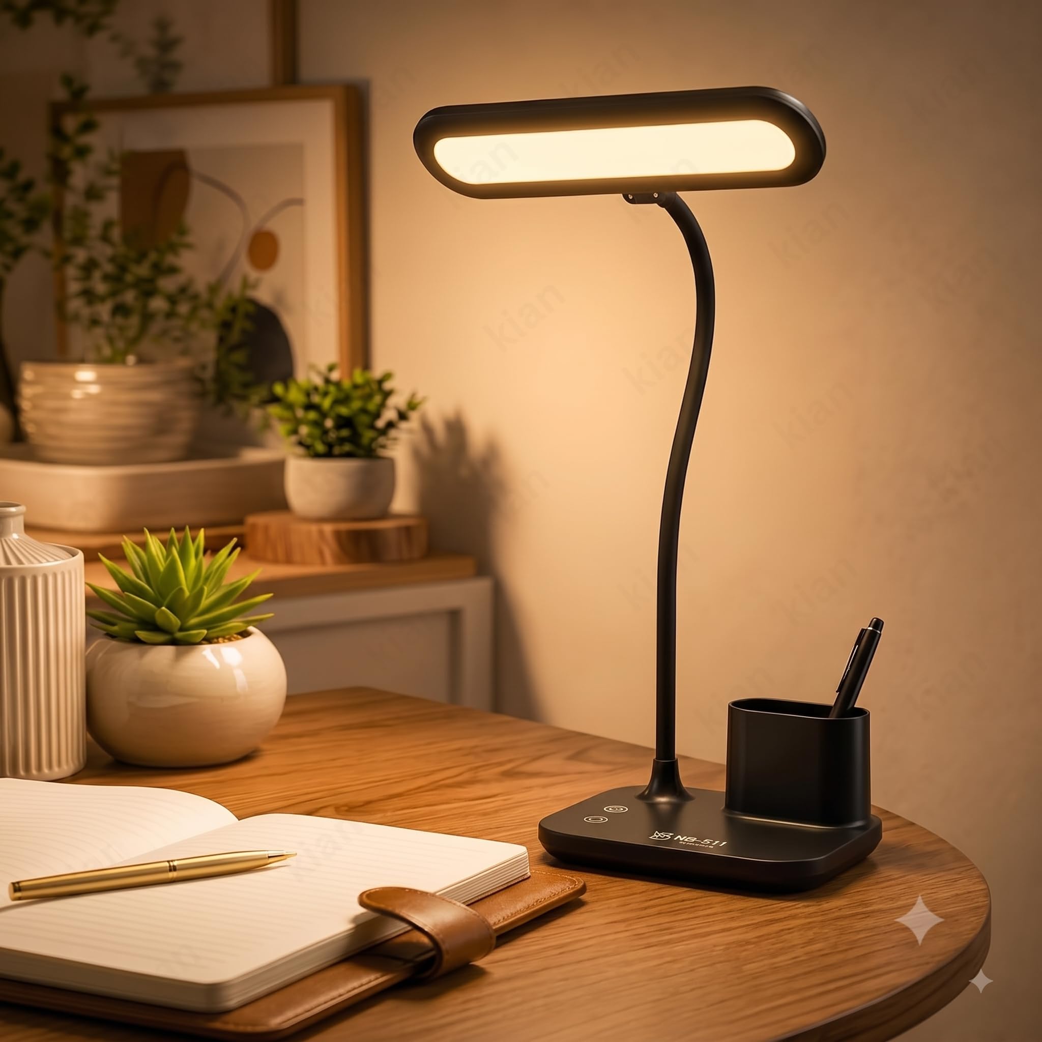 Kian 3-in-1 LED Desk Lamp with Pen & Phone Holder, 2400mAh Battery – USB Rechargeable Study Lamp with Touch Sensor, 3 Light Modes, Eye Protection & Warm White, (Pack of 1) (Lamp_8)