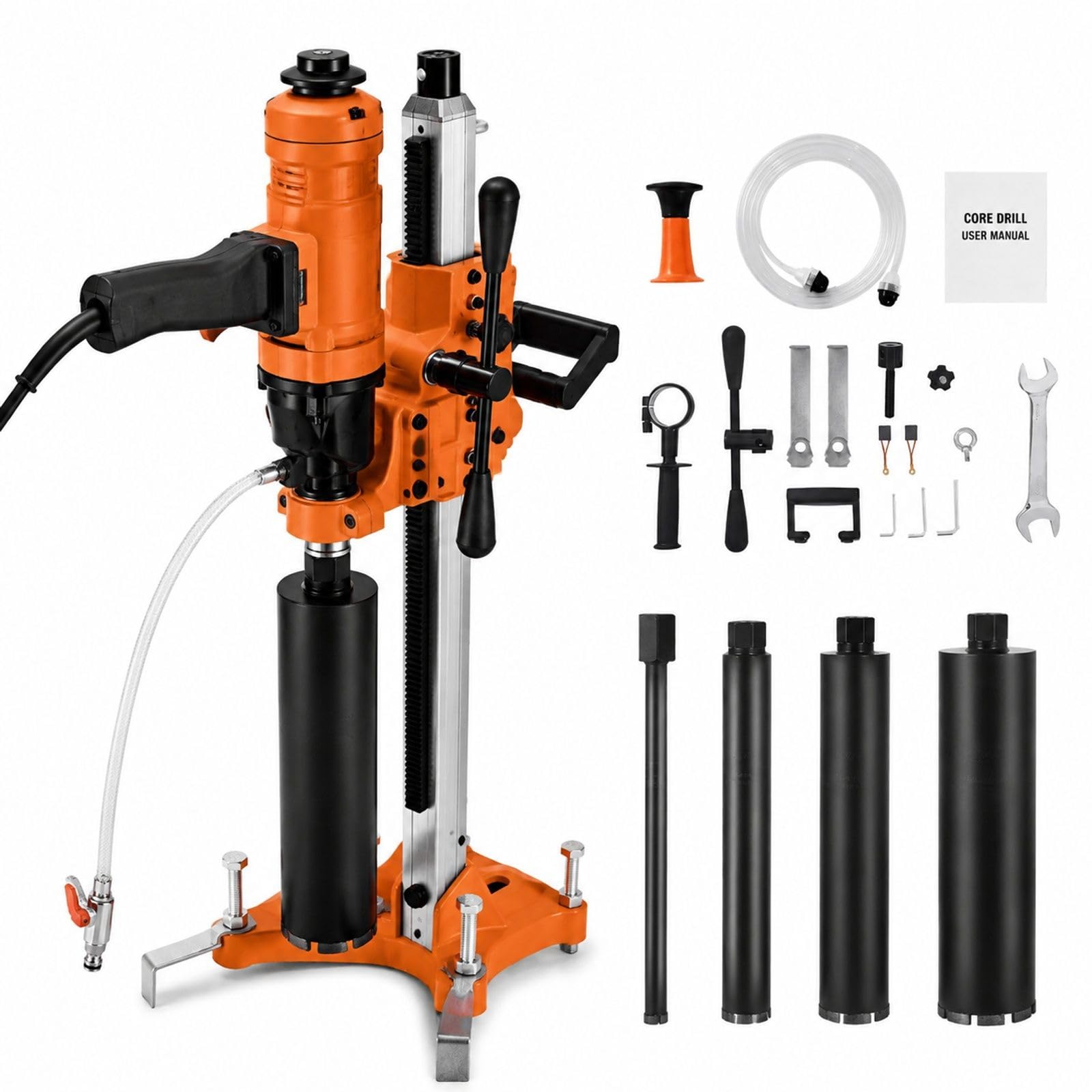 Carotteuse diamant 2 en 1, 1500 W, utilisation portative ou sur pied, 4 forets, 2 vitesses, pour béton, brique et pierre