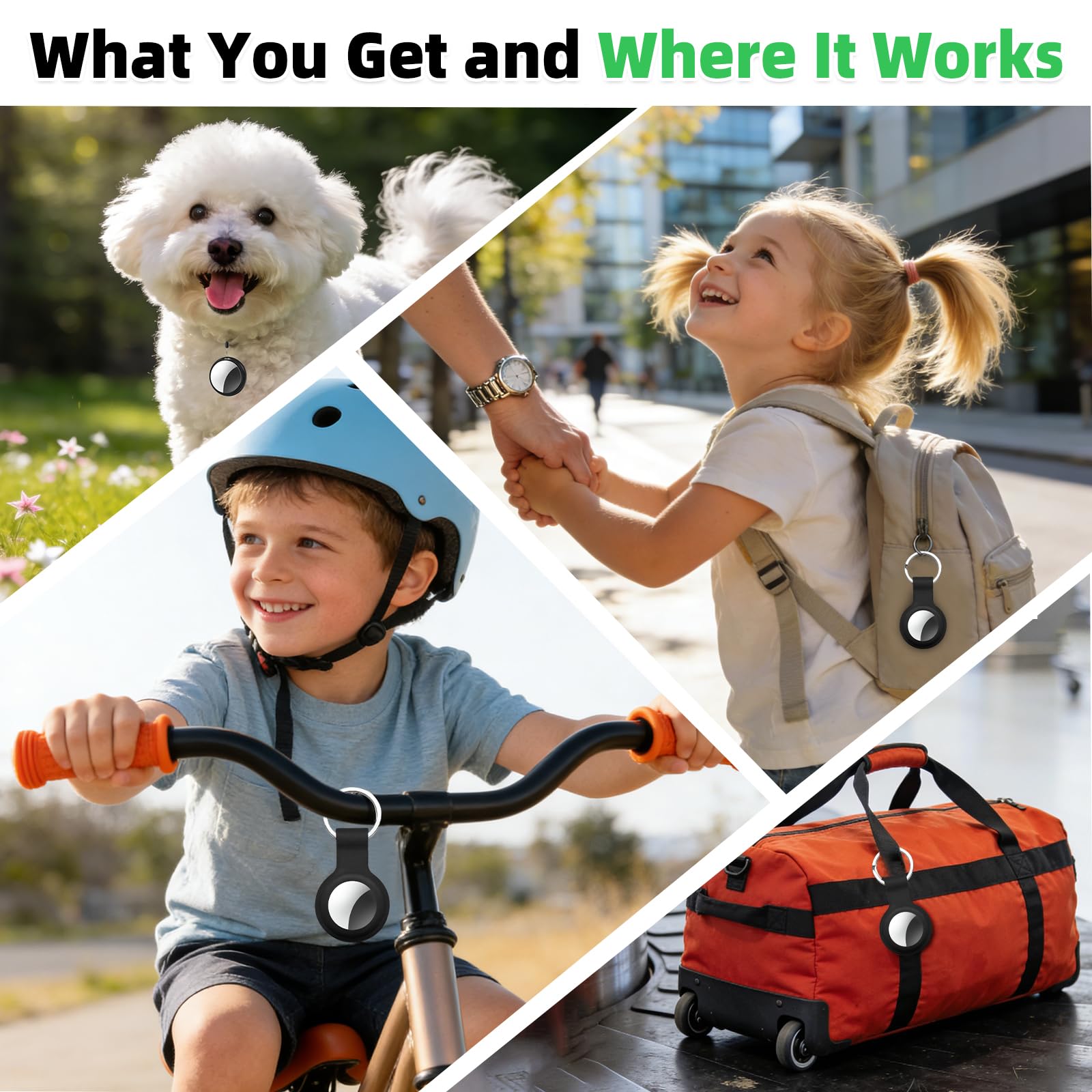 Confezione da 4 etichette tracker compatibili con Find My (solo iOS), etichette tracker Bluetooth, ricerca chiavi intelligenti e localizzatore di oggetti, con custodia impermeabile per portafoglio
