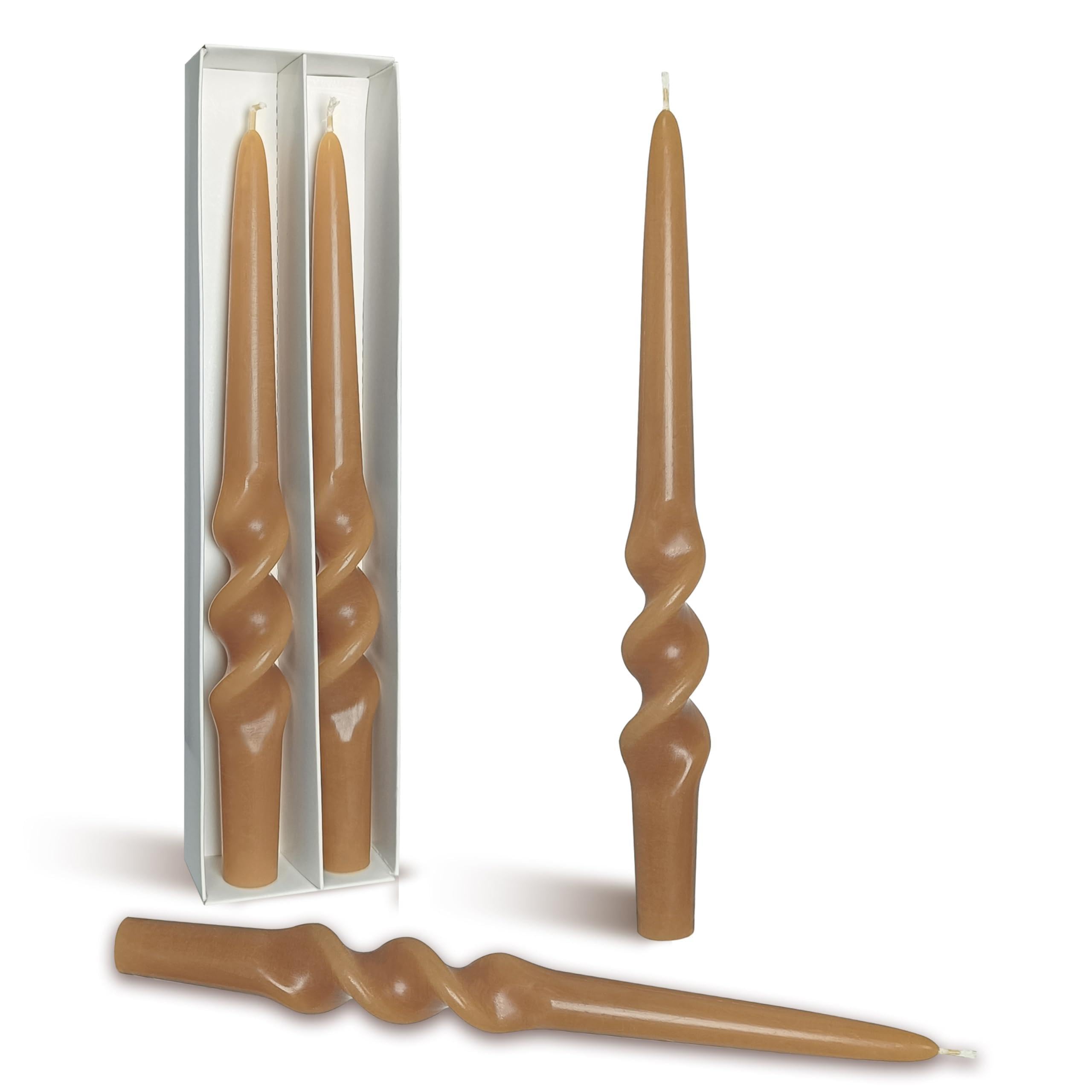 Twisted Taper Candle Smokeless Brown Spiral Candlesticks 9.5 Inch Unscented Handmade Dinner Candles for Holiday Wedding Party Home Decoration Seasons 2 Pcs