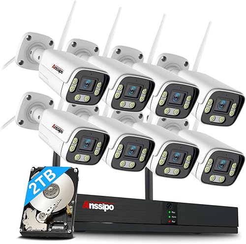 Miniatura 11 de Sistema de cámara de seguridad 4K de 8 canales inalámbrico, 4 cámaras WiFi para interiores y exteriores, audio bidireccional, detección de rostro,