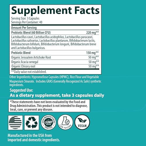 Miniatura 7 de Sanar Naturals Probióticos 60 mil millones de UFC  10 cepas + prebióticos  Apoya la salud inmunológica, digestiva e intestinal  Probióticos para