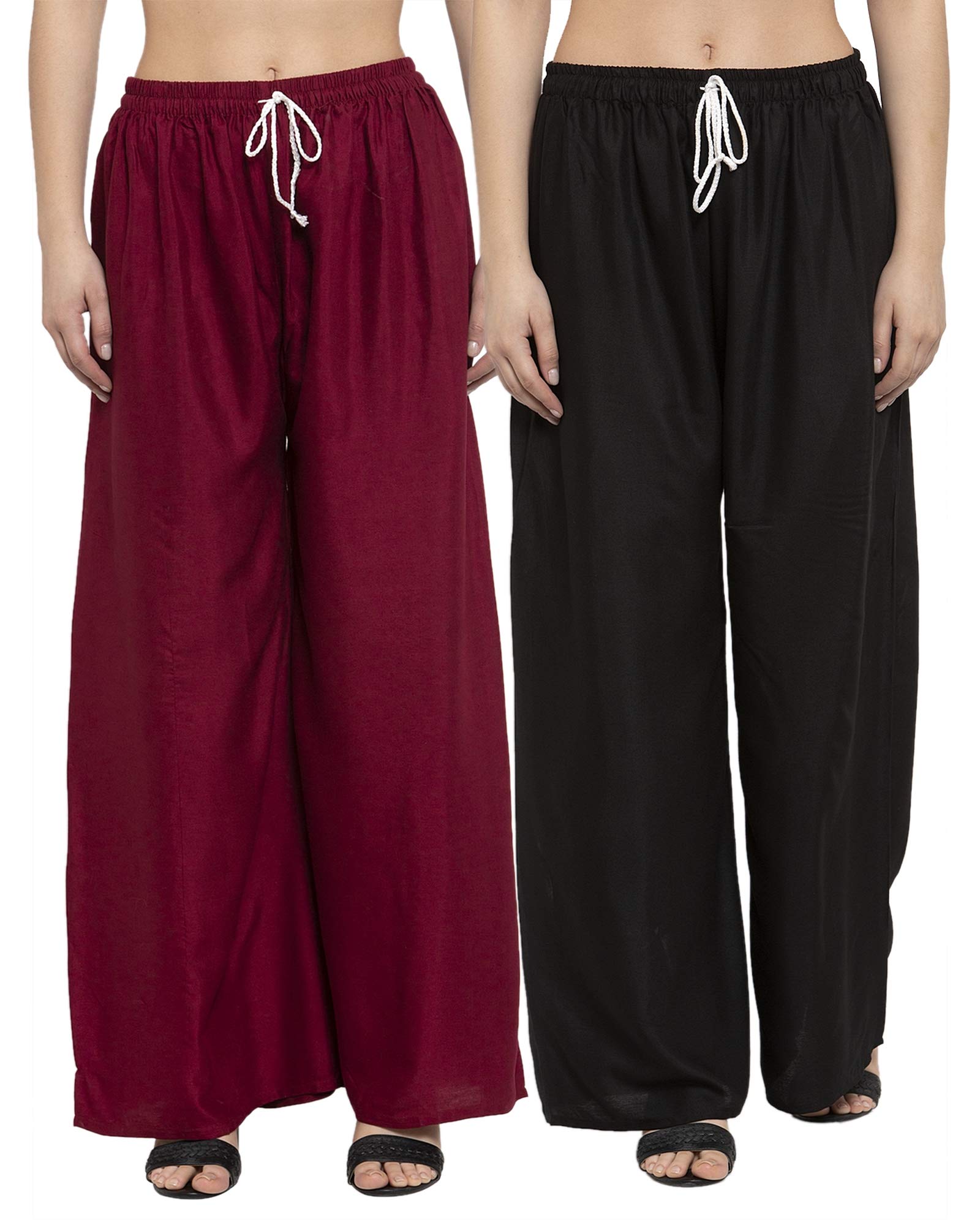 ABH LIFESTYLE Women's Regular Fit Pure Rayon, Spandex Trousers (PLZ_BLK_MRN_Multicolour_Free Size)