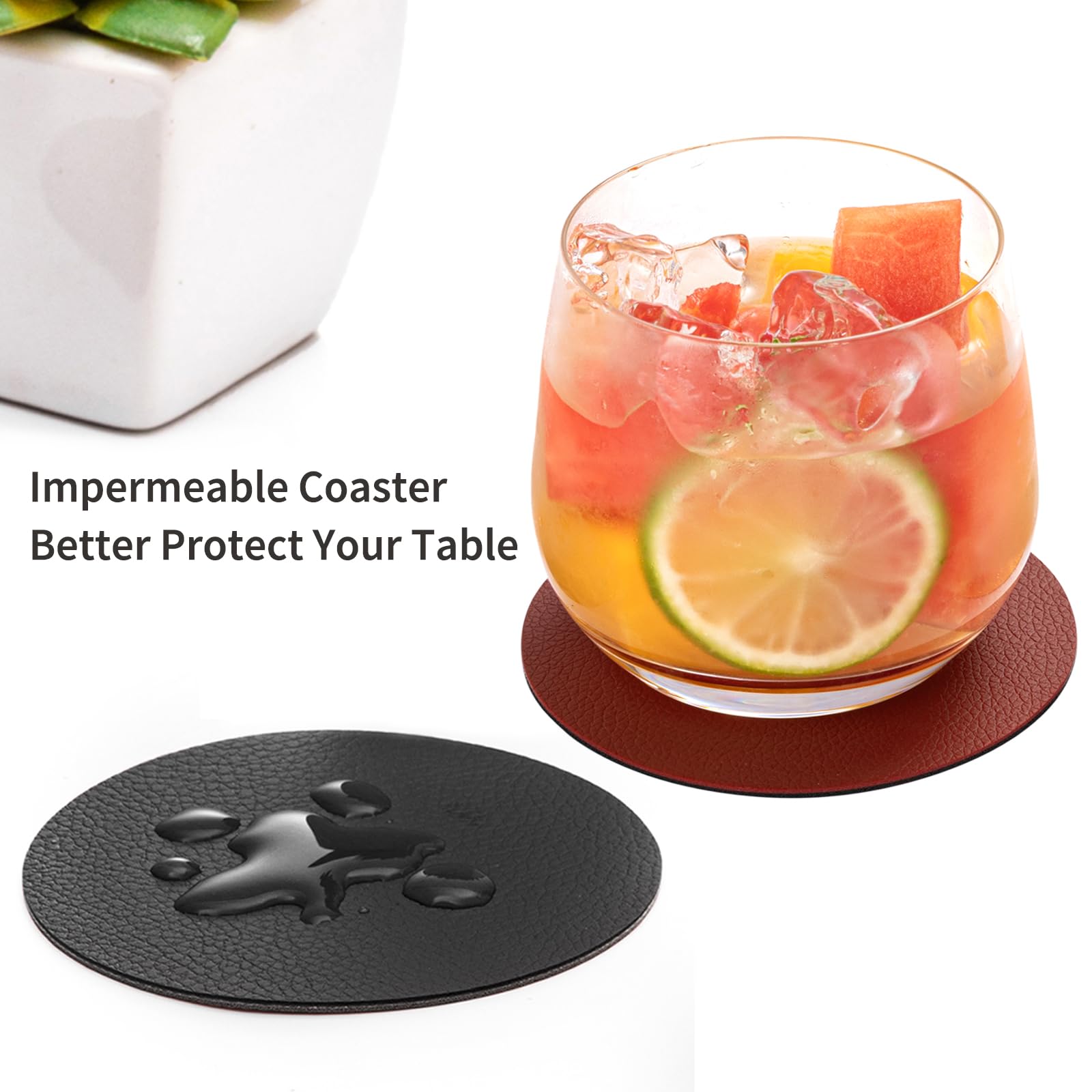 Chitomars Coasters,Leather Coasters Set of 12 for Drinks Outdoor Coasters with Holder Mug Coaster Non Slip Anti-Heat Cup Mats for Coffee Beer Mug Wine Glass Bottle Home and Bar (Round - Image 2