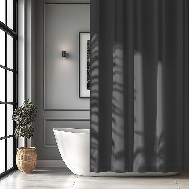 Seenus Linge de douche de rideau de tissu imperméable gris Charcoal avec 3 Grands aimants, Salle de bain Rideaux de douche léger Lavable, 72 x 72 Rideau de douche gris foncé de pouce