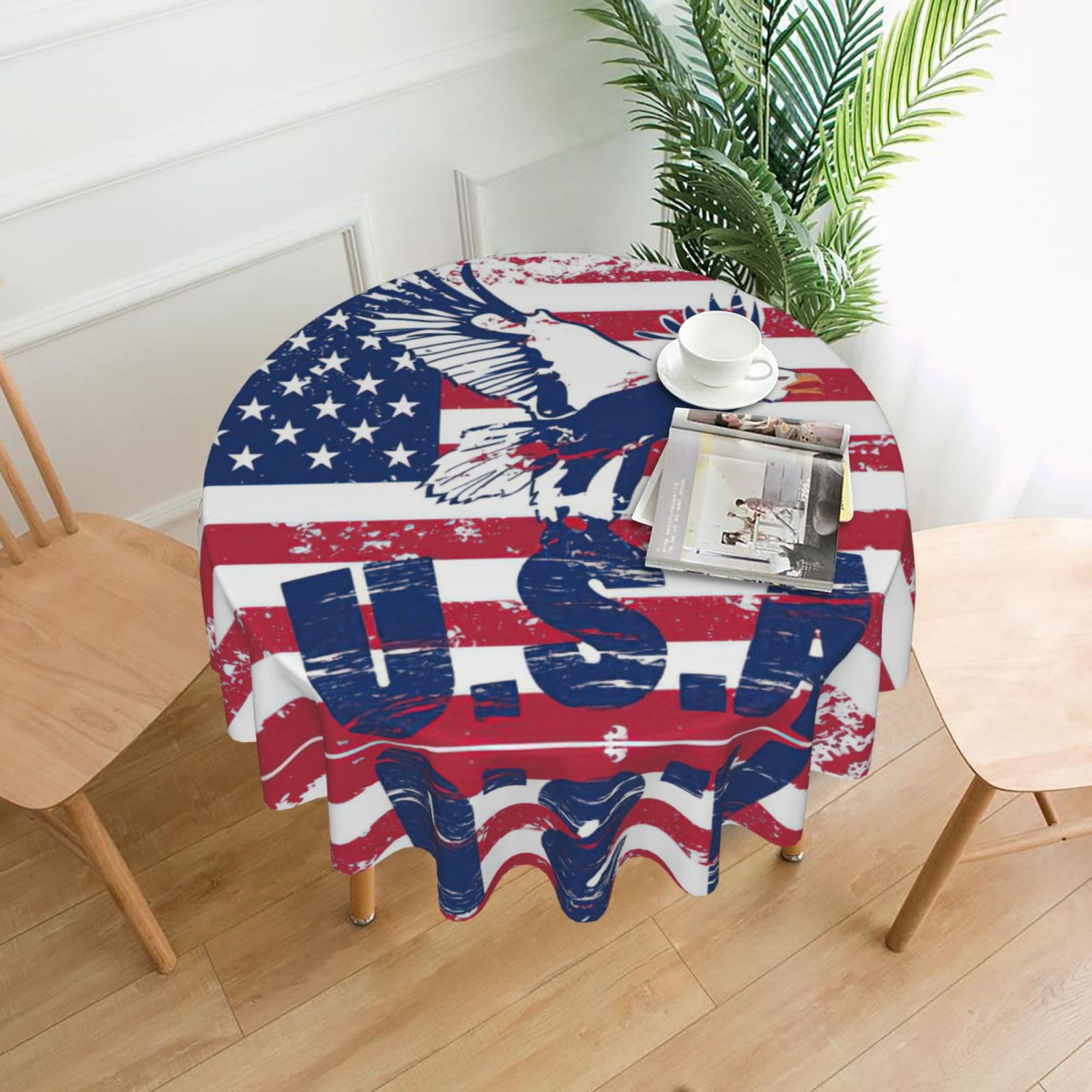 Zcmkjlg American National Flag with Eagle Print Quick Ship Round Tablecloth 60in Polyester Washable Cover for Dining Room