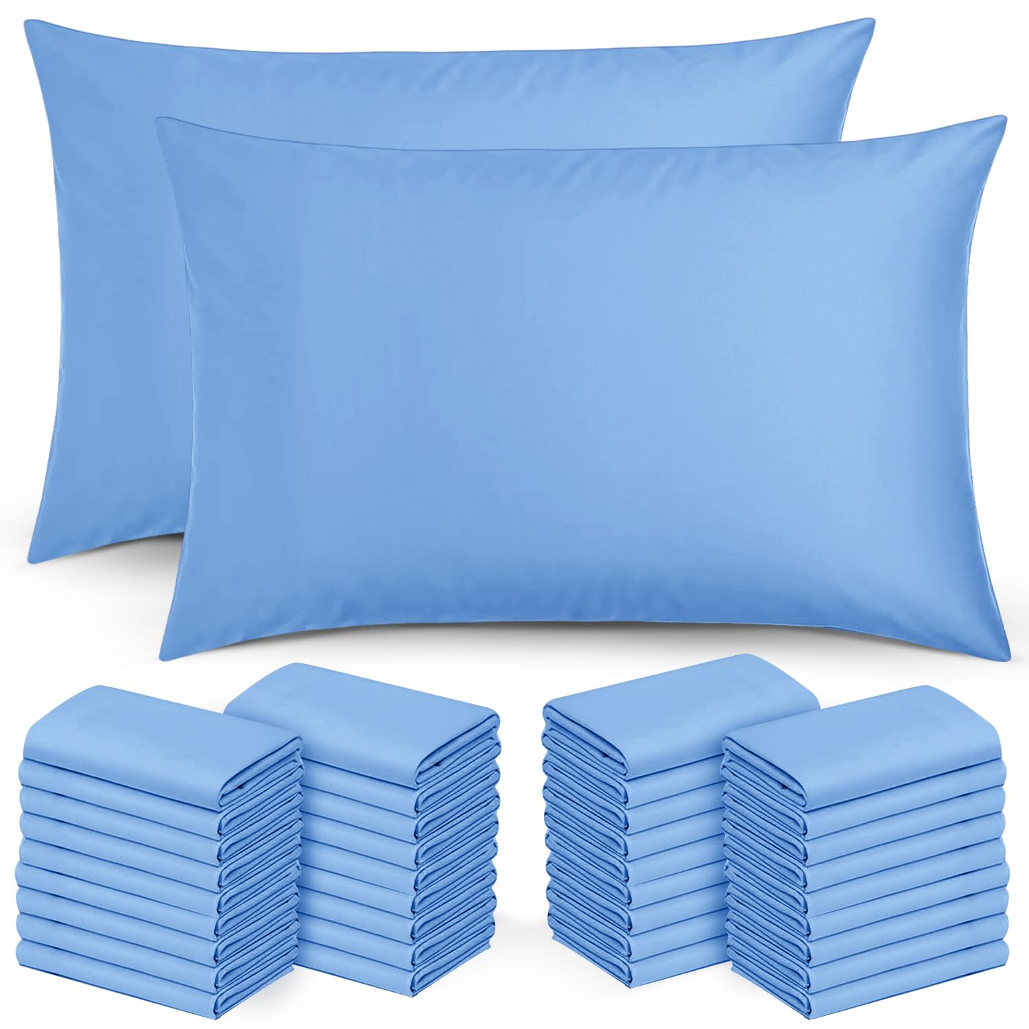 Moonlight Bedding Pillow Cases 50 Pack – Sky Blue Pillowcases Envelope Closure Super Soft Brushed Microfiber Standard House Wife Pillow Covers, (50 X 75 CM)