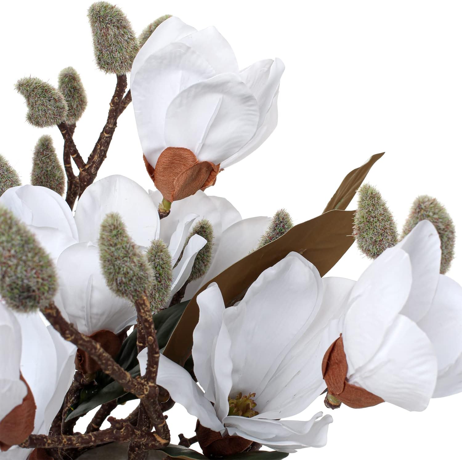 DILATATA Magnolia Artificial Flowers Stems 17.7" Real Touch Branch for Office Vase Table Centerpiece - Home Decor Fake Flowers Beige White - 5pcs