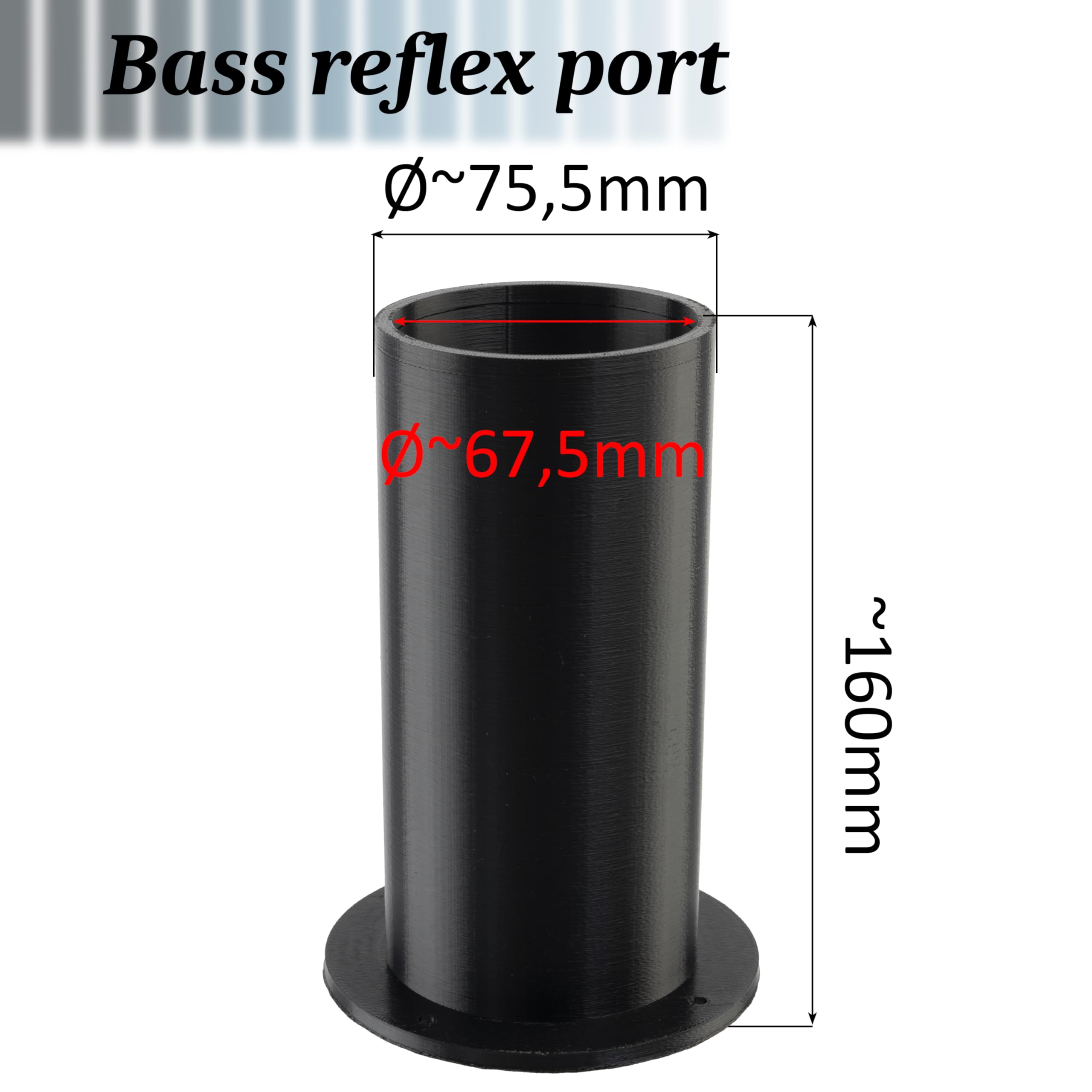 Aerzetix Tubo bass-reflex per altoparlante Ø75.5x67.5 mm lunghezza 160 mm in plastica ABS nera