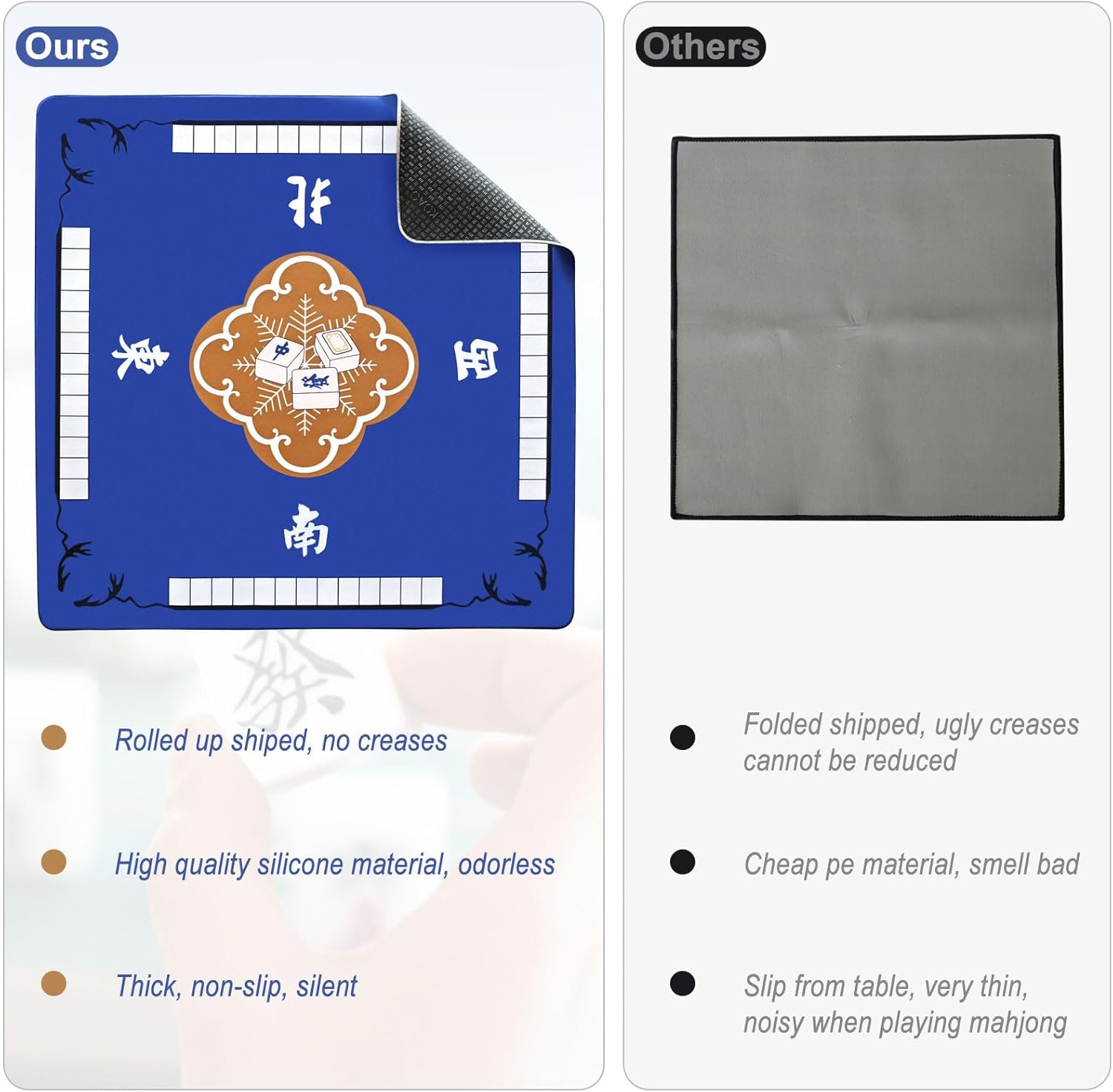 31.5x31.5'' Mahjong mat for Table, Mah Jong Table Cover with Storage Bag, Anti Slip and Noise Reduction, Poker, Card, Board & Tile Games Mat, Blue