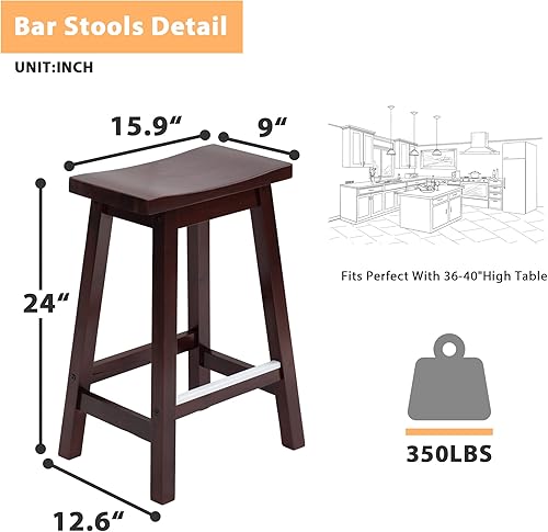 Miniatura 9 de Juego de 2 taburetes de bar de 30 pulgadas, taburetes de bar de altura de mostrador con placas de pie de metal, taburetes de bar de cocina, taburete
