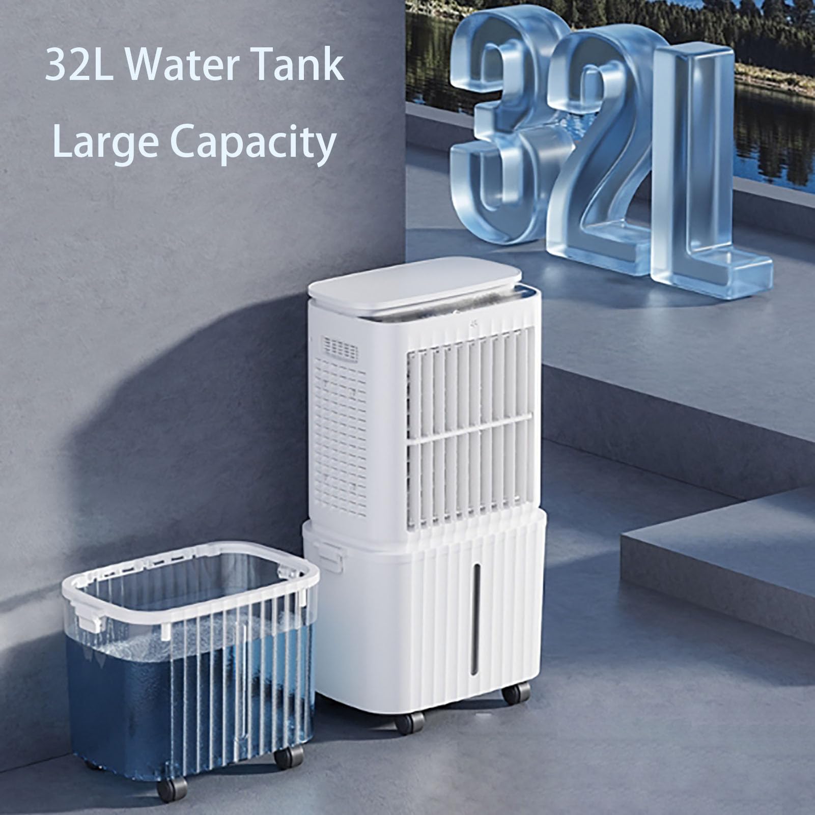 Climatizador Evaporativo con Control Remoto,32L Extraíble Gran Depósito de Agua,Bajo Consumo,Aire Acondicionado Portátil sin Tubo,Temporizador 12H,Panel Táctil,3-Velocidades,Doméstico