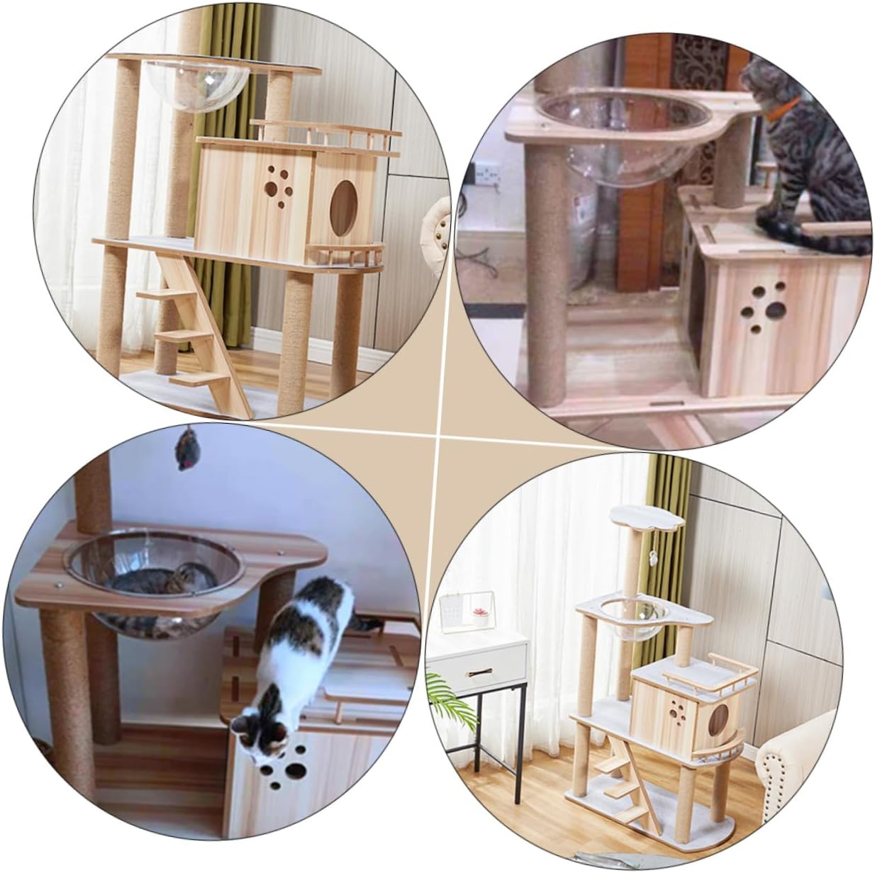 Solid Wood Cat Tree Tower with Multi-Layer Felt Cover Large Indoor Cat Climbing Stand and Scratch Post for Seasons Sturdy Pet Supplies Furniture