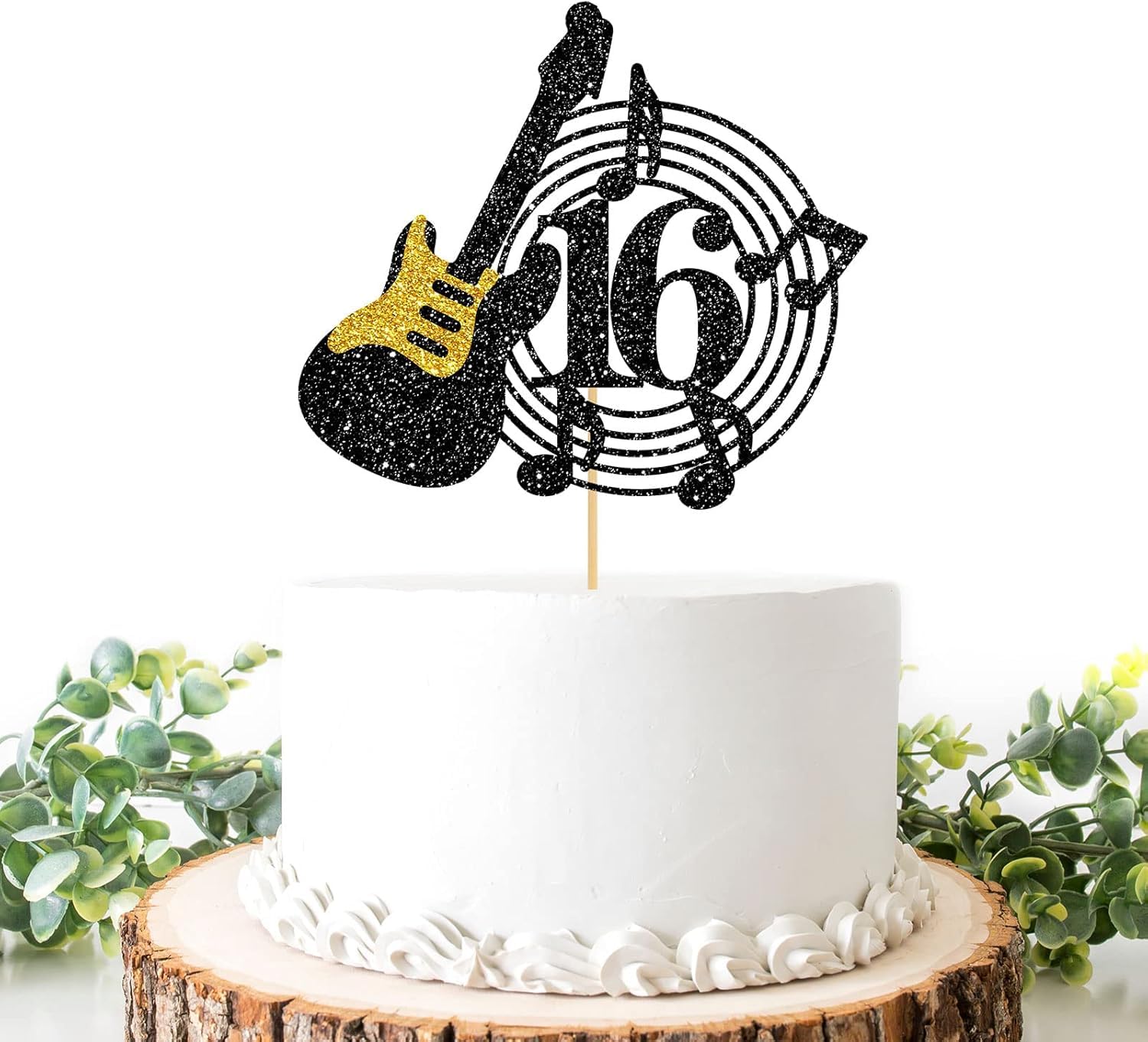 Happy 16th Birthday Cake Topper, Cheers to 16 Years Old, Rock Theme, Guitar, Music Theme Cake Decor, Sweet Sixteen Birthday Party Supplies for Boys or Girls