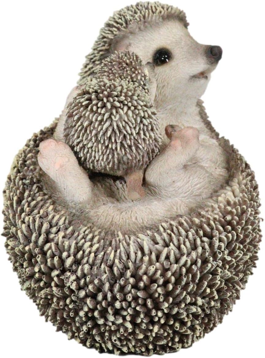 Ebros Gift Lifelike Realistic Cuddle Time Baby Hedgehog with Mother Lying On Its Back Resin Figurine 6" Long Rustic Spinal Mammal Hedgehogs Animal Taxidermy Decorative Model Sculpture