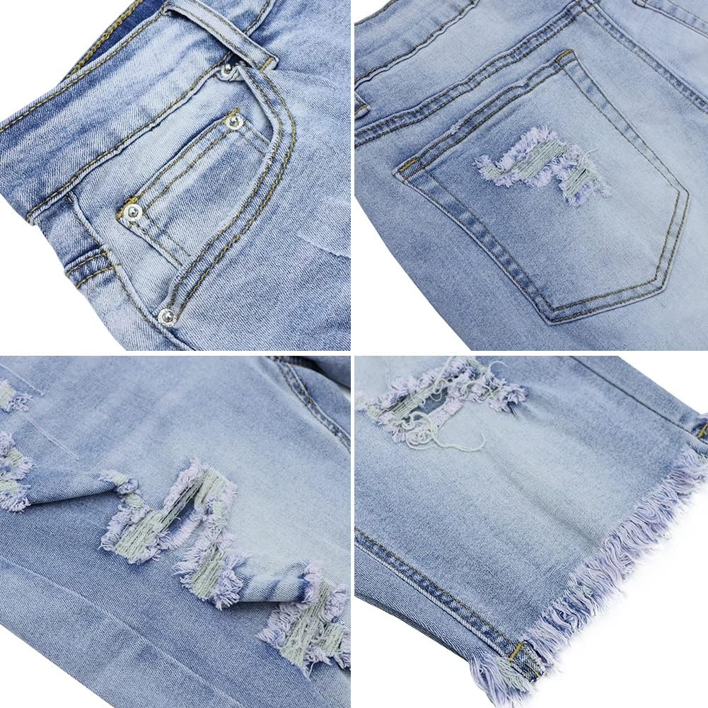 LONGYIDA Womens Jean Shorts High Waisted Denim Bermuda Shorts Ripped Distressed Knee Length Stretch Denim Jean Short - Image 5