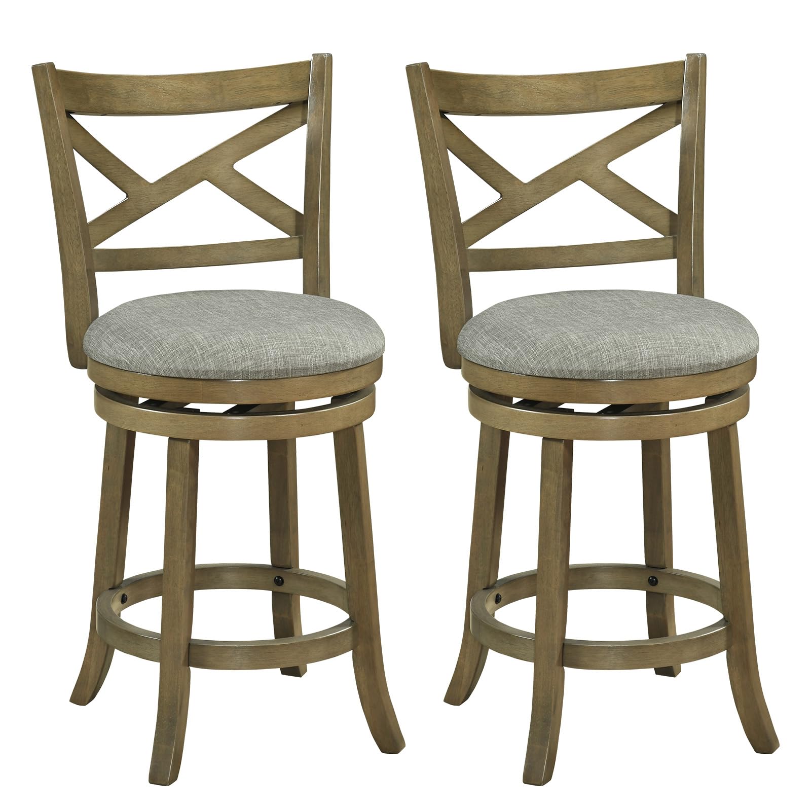 COSTWAY Swivel Bar Stools Set of 2, 25 Inch Counter Height Barstools with Backrests and Wood Frame, Upholstered Bar Chairs for Kitchen Island and Dining Room (2,25 Inch)