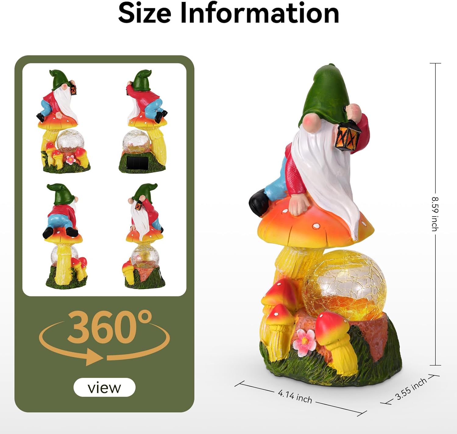 Garden Gnomes Outdoor Statues with Light, Spring Gnomes Decorations for Yard, Solar Garden Gnome with Mushroom Decor, Lawn Ornaments for Patio, Balcony Housewarming- Unique Women Gifts - Image 2