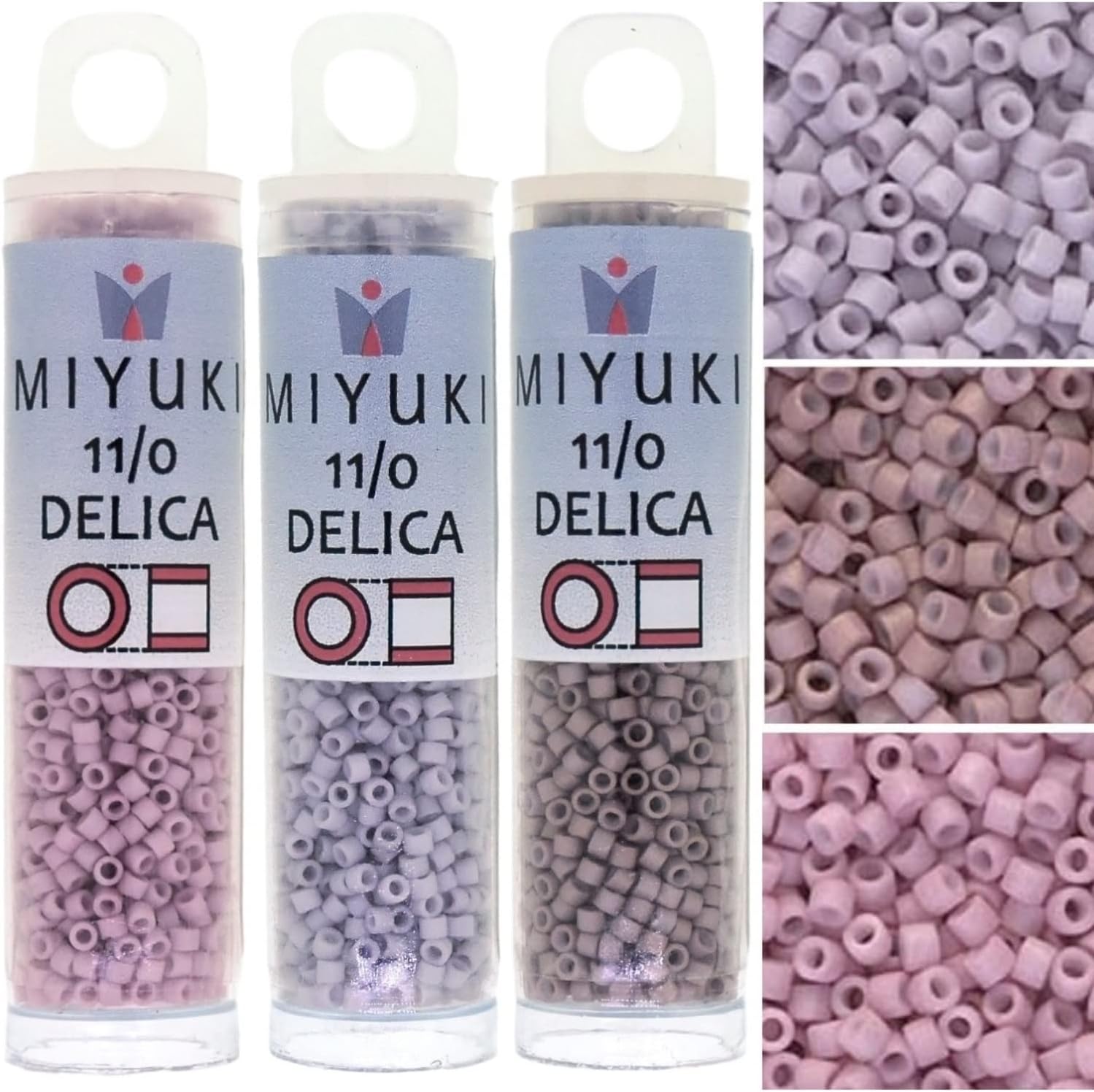 Bundle of 3 Colors: Miyuki Delica Seed Beads Size 11/0, Matte Lavender and Rose Collection - DB355, DB356, DB379-3 Tubes of 7.2 Grams ea