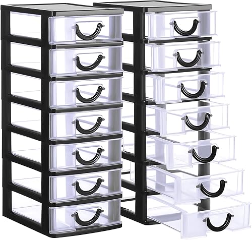 Thyle Organizador de cajones de plástico con 2 unidades, apilable, caja de almacenamiento de cajones de plástico transparente, unidades de