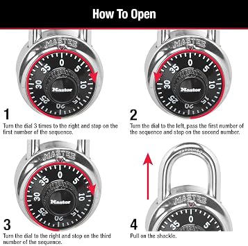 Master Lock Black Gym Locker Lock Combination Padlock, Indoor Combo Lock with Preset 3-Digit Code for Cabinets, Storage, 2 Pack, 1500T