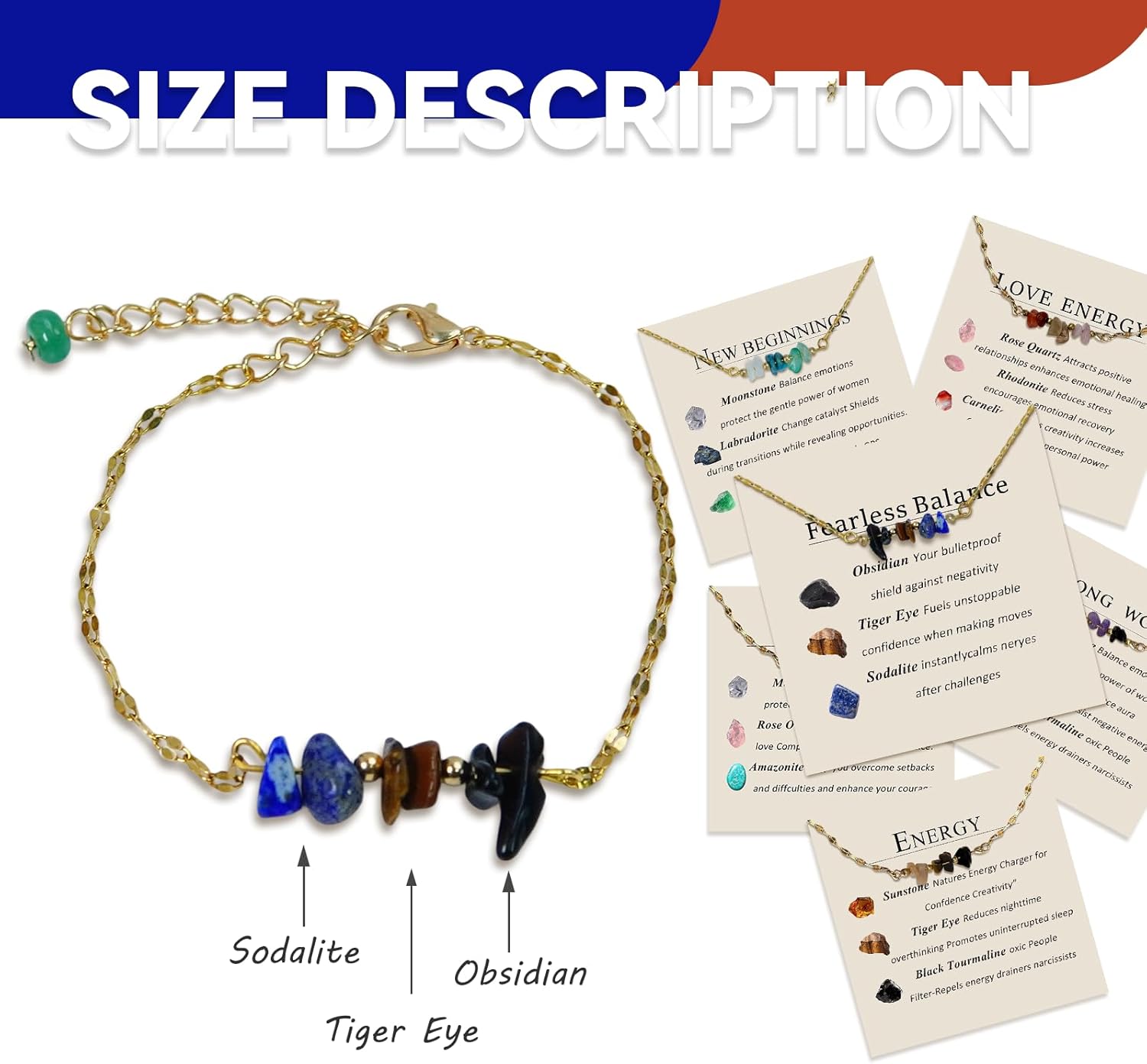 Healing Crystal Beaded Adjustable Bracelets unique gifts for mom,Natural Crystal jewelry and healing stones new beginnings gifts for women. - Image 2