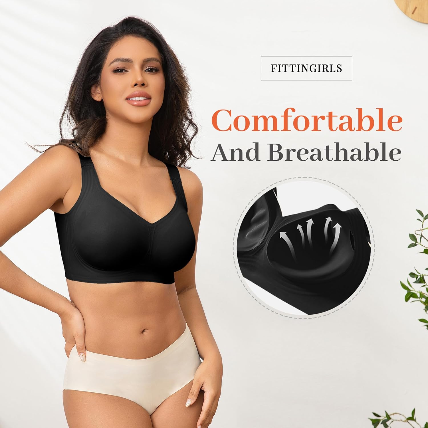 Women's Plus Size Wireless Bra No Underwire Seamless Full Coverage Push Up High Support - Image 3