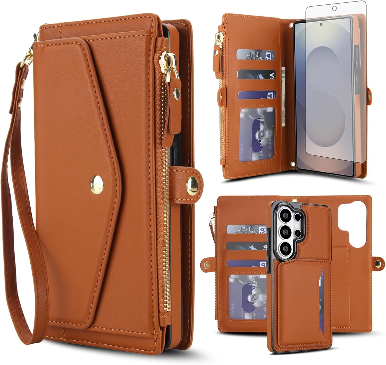 Asuwish Phone Case for Samsung Galaxy S26 Ultra 5G Wallet Cover Compatible with Magsafe RFID Screen Protector Crossbody Lanyard Strap Flip Card Holder Zipper S26Ultra 26S S 26 26Ultra 6.9 2026 Brown