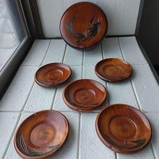 菓子器 蓋物 茶托 5枚セット 漆器 彫刻 箱無し