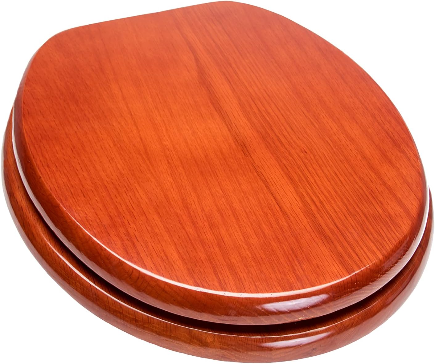 5Q1R2-15BN Solid Oak Traditional Design Toilet Seat with Solid Metal Hinges, Round, Cherry with Brushed Nickel