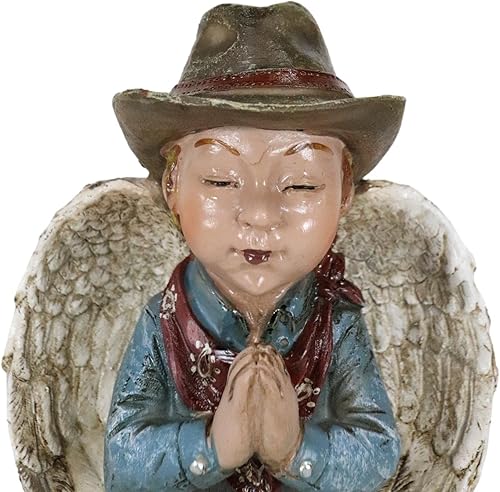 Miniatura 7 de Ebros Gift Figura rústica de ángel vaquero occidental con sombrero y bufanda roja rezando sobre sus rodillas, escultura decorativa de mensajero