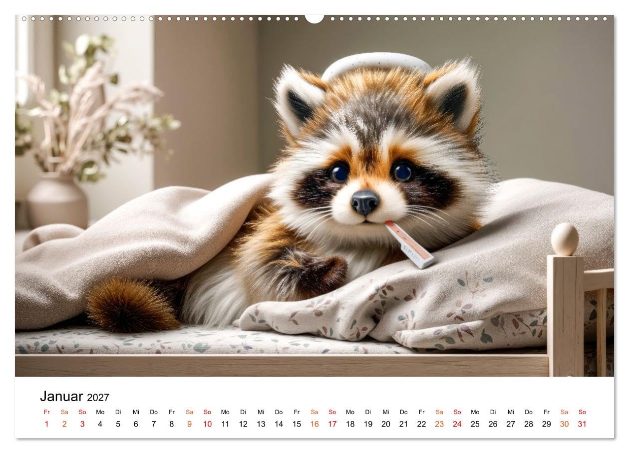 Waschbären - Klein. Knuddelig. Herzerwärmend. (Wandkalender 2027 DIN A2 quer), CALVENDO Monatskalender: Familienmomente - Kleine Szenen. Große Gefühle. (CALVENDO Tiere)