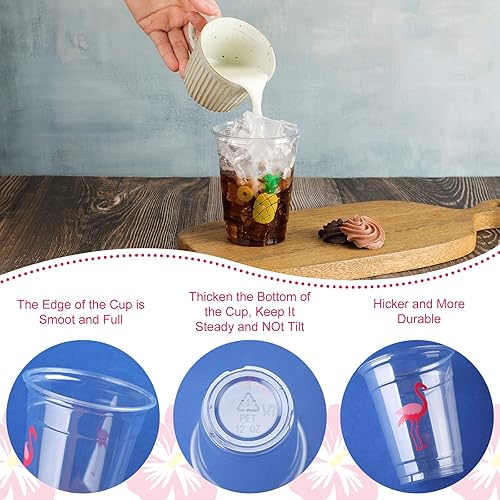 Miniatura 3 de meekoo Paquete de 100 tazas Luau desechables transparentes de 12 onzas líquidas de flamenco hawaiano desechables de plástico con piñas tropicales