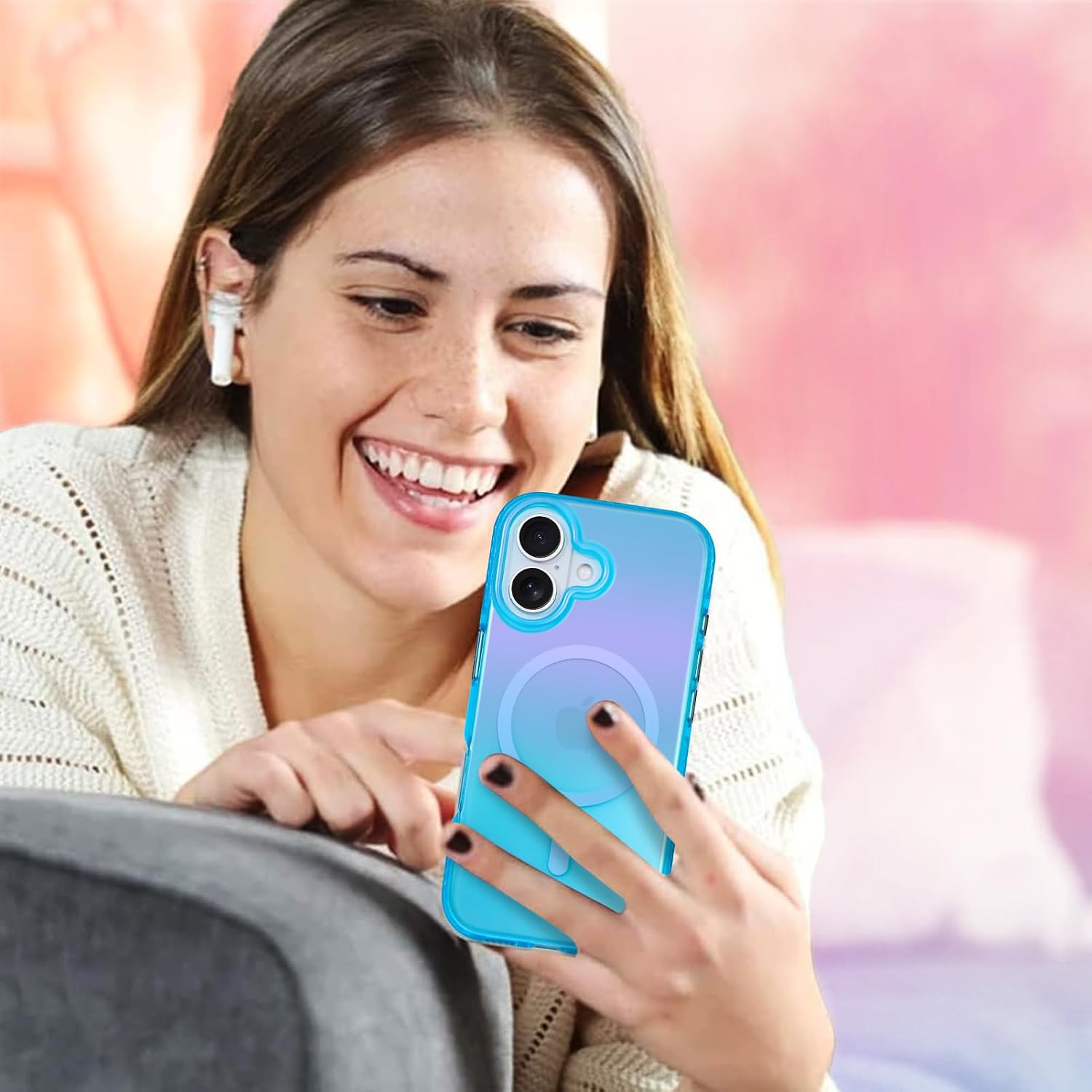 AIGOMARA Magnetic Case for iPhone 17 [Compatible with Magsafe] [Fluorescent Blue] Slim Shockproof Matte Back Protective Phone Cover for Women Girls 6.3 Inch