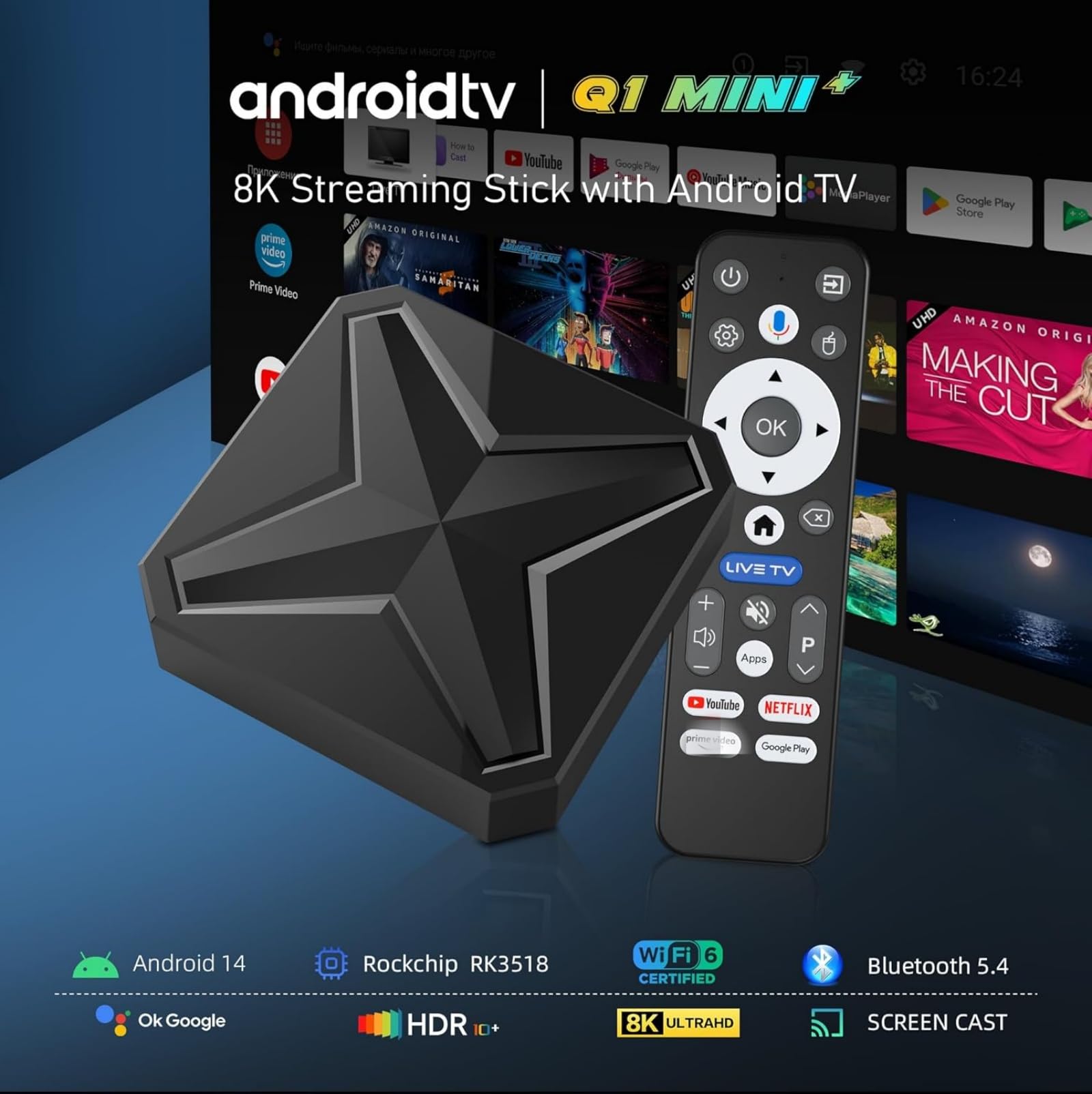 Android TV Box X88 Pro Lettore multimediale 4GB/32GB Box Android TV Android 13.0 RK3528 Quad-Core Cortex-A53 Box Android TV Supporto 8k WiFi 6 Smart TV Box