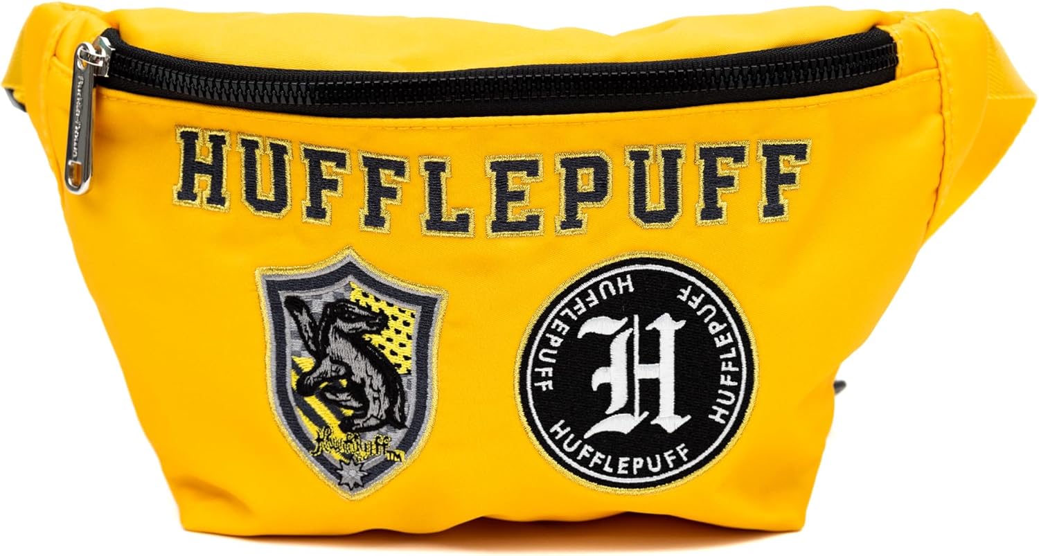 The Wizarding World of Harry Potter Bag, Fanny Pack Hufflepuff Patches Embroidered Yellow, Canvas