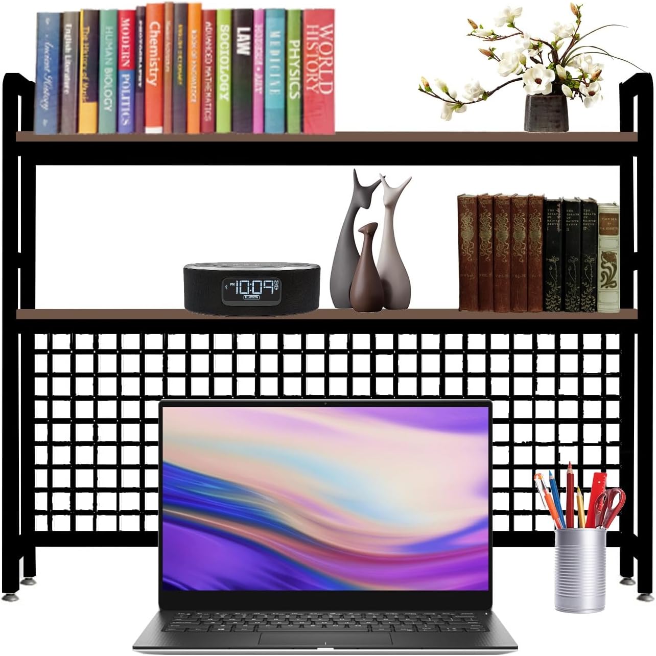 Desk Hutch Organizer, Wooden Desktop Bookshelf