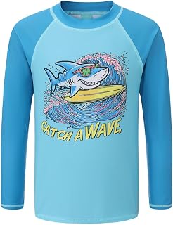 Boys Swim Shirts, Long Sleeve Rash Guard for Kids Sun Protection Swimsuits Quick Dry Bathing Suit Swimwear