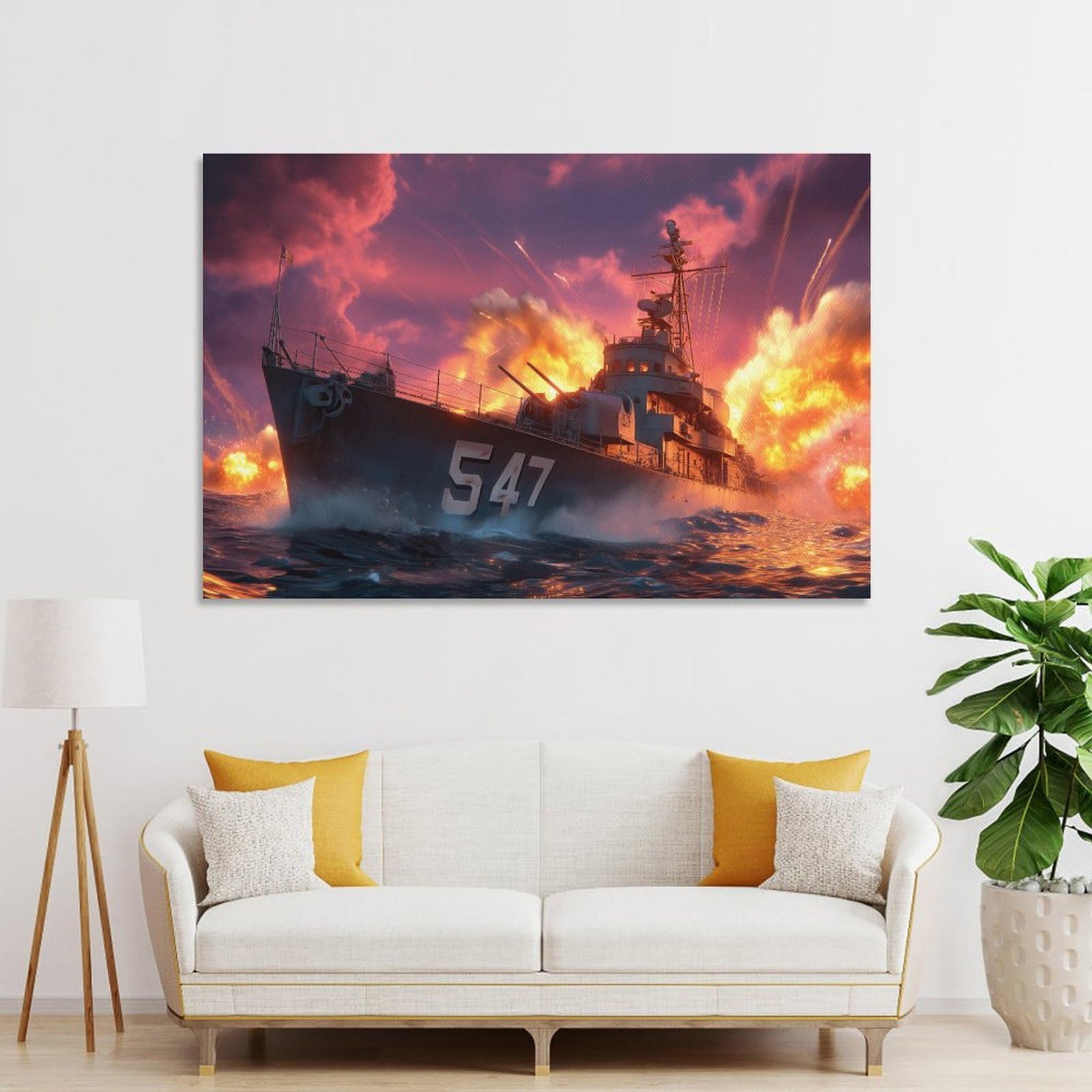 Junmoney Unframe-Style-7 Warship Battle Scene Canvas Wall Art 20X30inch(50X75cm), For Workspace Walls, Study Corners Or Bedrooms, Wall Art That Adds Style To Work Areas
