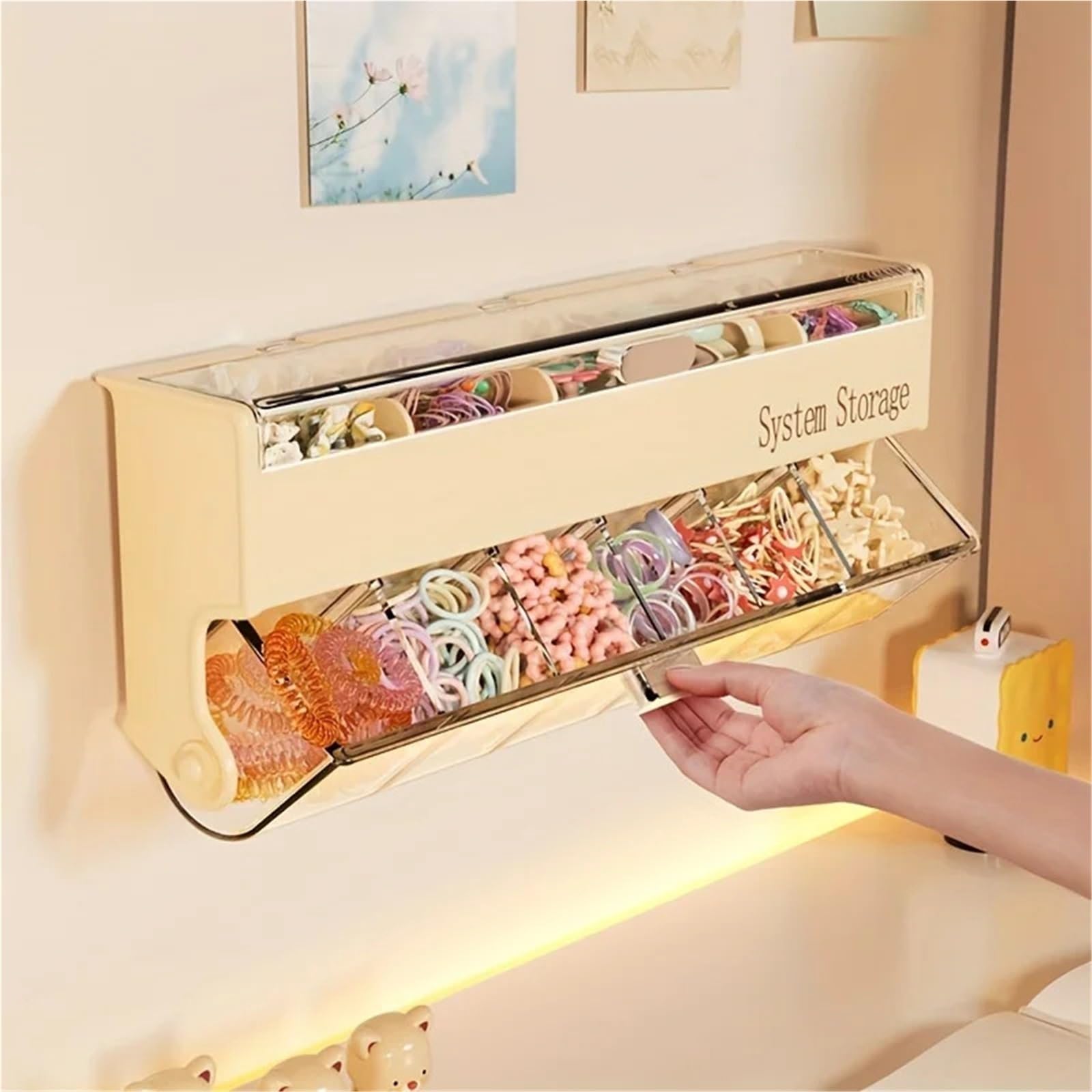 Haargummi Organizer Doppelschichtige Aufbewahrungsbox for Haaraccessoires for Clips, Gummibänder, Kopfbedeckungen und Schmuck(Cream)